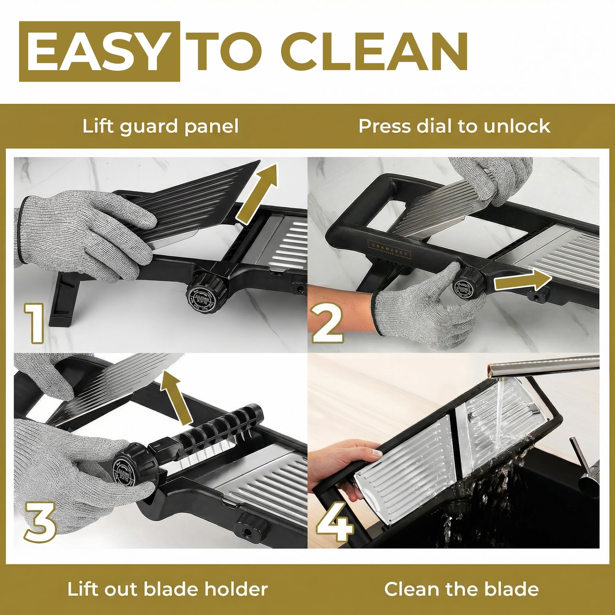 Gramercy Adjustable Mandoline Slicer for Kitchen, Potato Cutter, Vegetable Chopper, Mandolin, Cucumber Slicer- INCLUDING one Pair Cut-Resistant Gloves and Waffle Fry Cutter