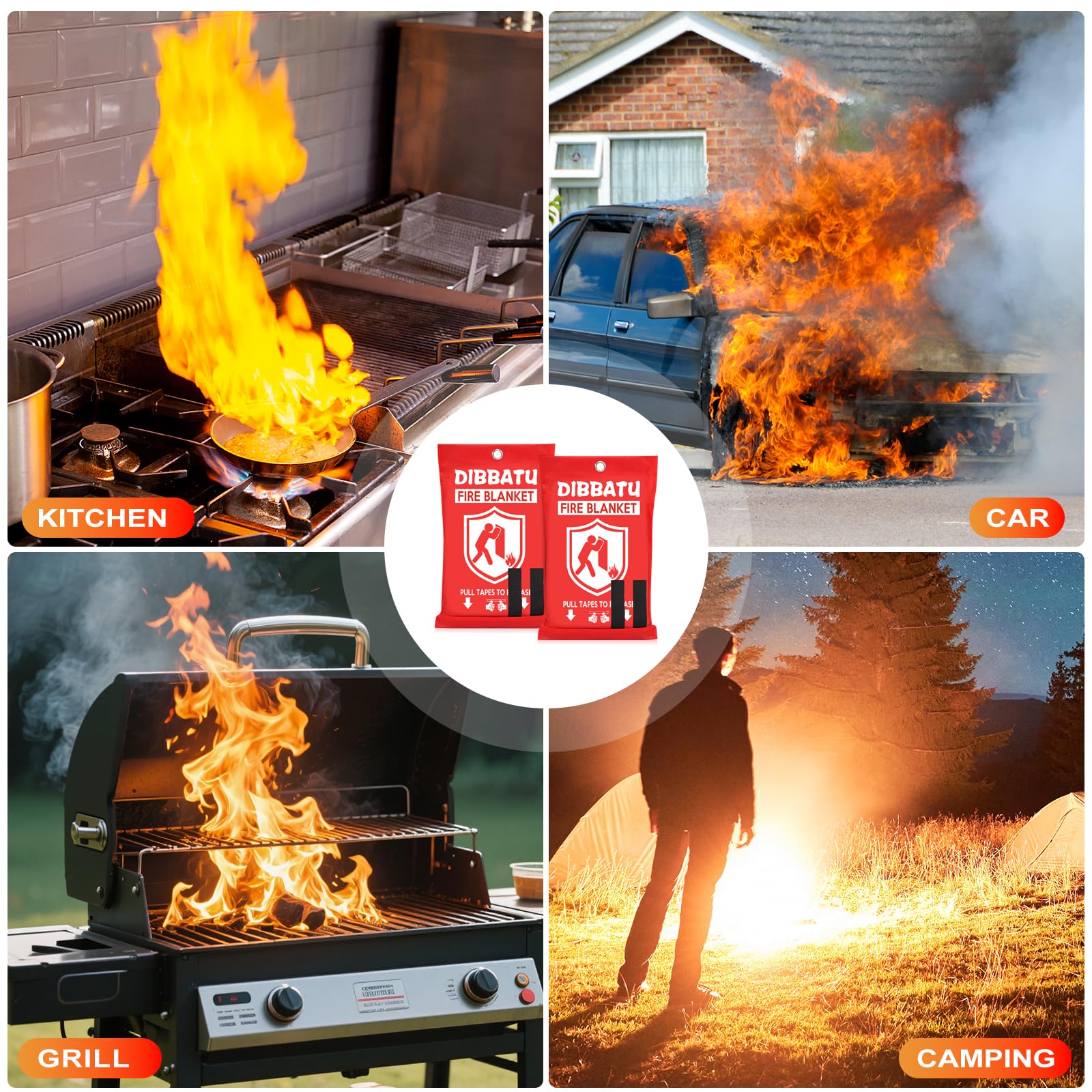DIBBATU Emergency Fire Blanket for Home, Fire Blankets for Home and Kitchen, Emergency Fire Retardant Blankets for House, Fireproof Blanket for Kitchen, Fireplace, Grill, BBQ