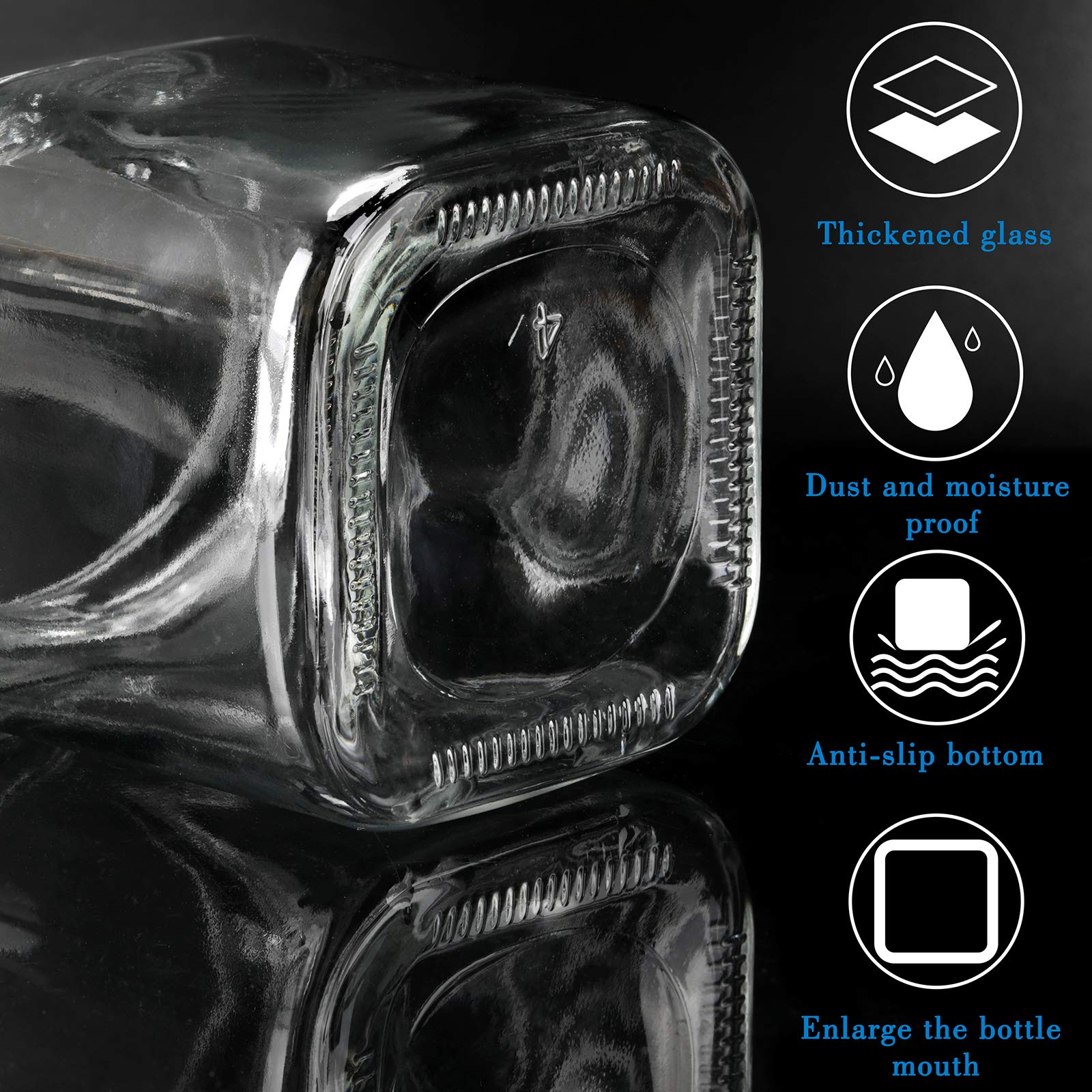 Mlici Condiment Jar Spice Container Set of 3 with Lids & Spoons, 255ml Clear Glass Condiment Canisters Pots Seasoning Box, Salt Container Sugar Bowl for Kitchen, Counter, Food Storage (Black)