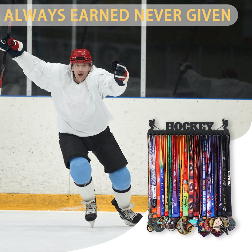 Goutoports Hockey Medal Hanger Display Holder Rack Frame for Sport Race - Sturdy Black Steel Metal Over 60 Medals Easy to Install 01