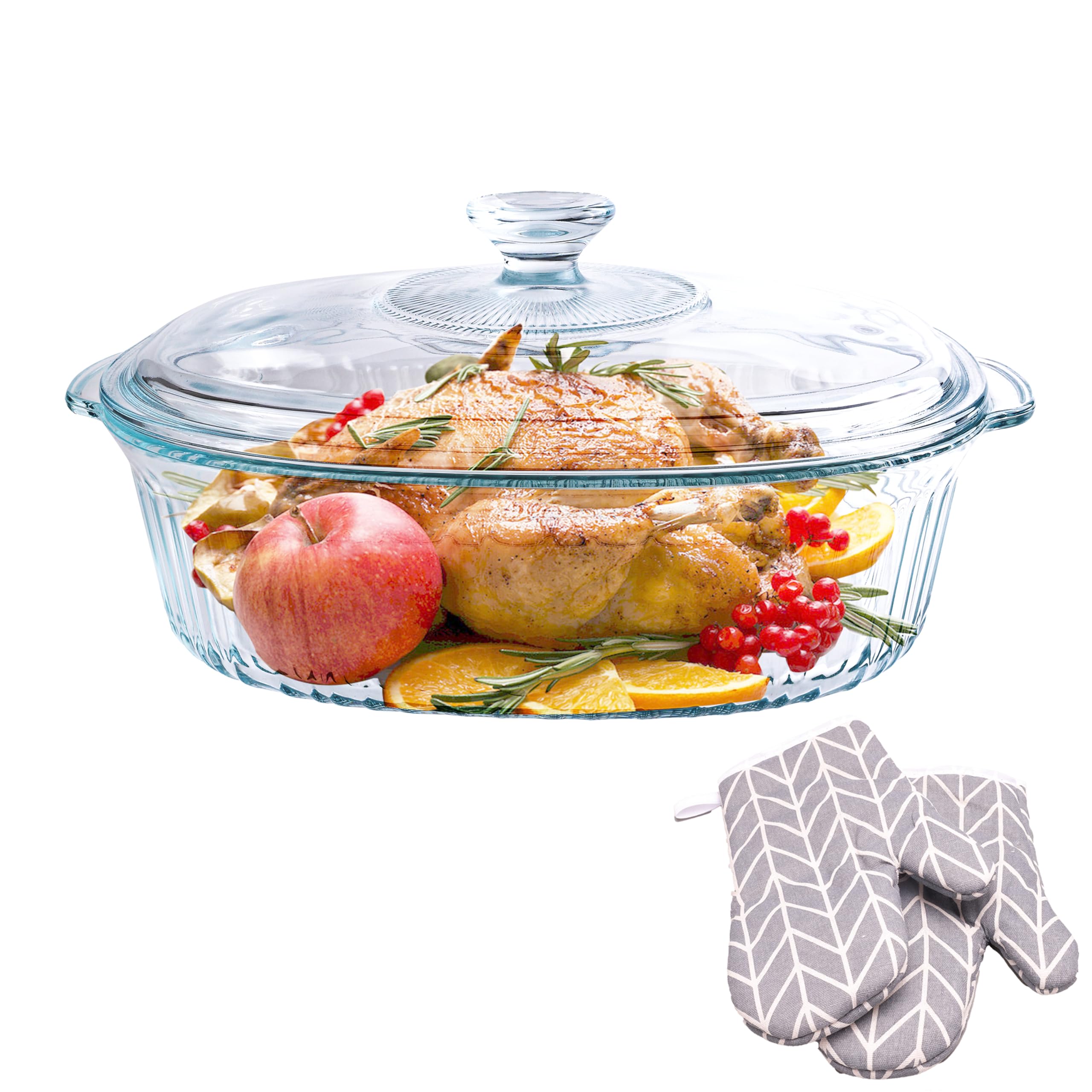 Vitrignis Casserole Dish With Lid - 3qt Glass Baking Dishes For Oven - Clear oval Glass Casserole Dish - Cookware For Cooking, Baking, Serving