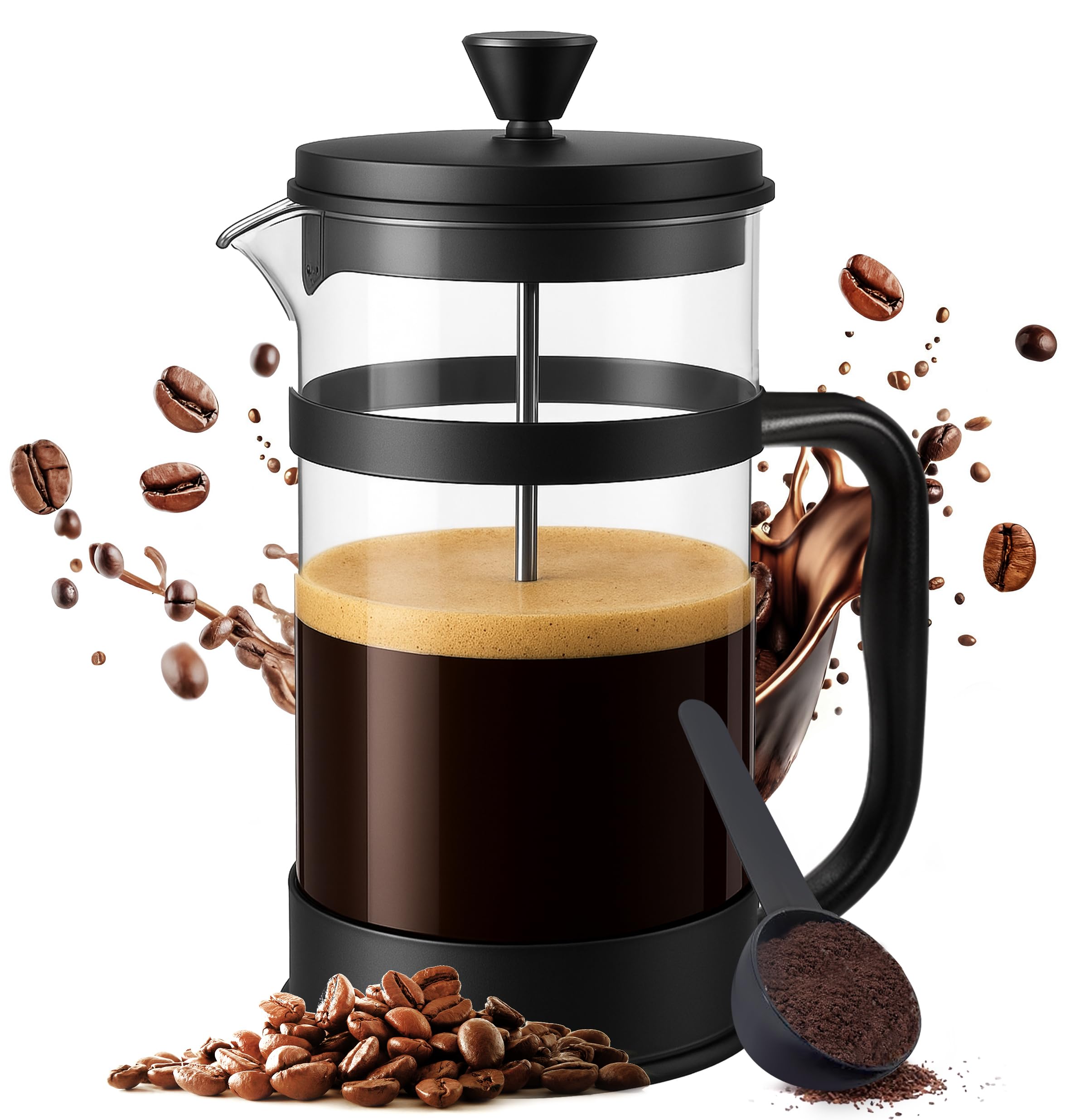 KICHLY - 34 Ounce French Press Espresso and Tea Maker with Triple Filters, Stainless Steel Plunger and Heat Resistant Borosilicate Glass, Black