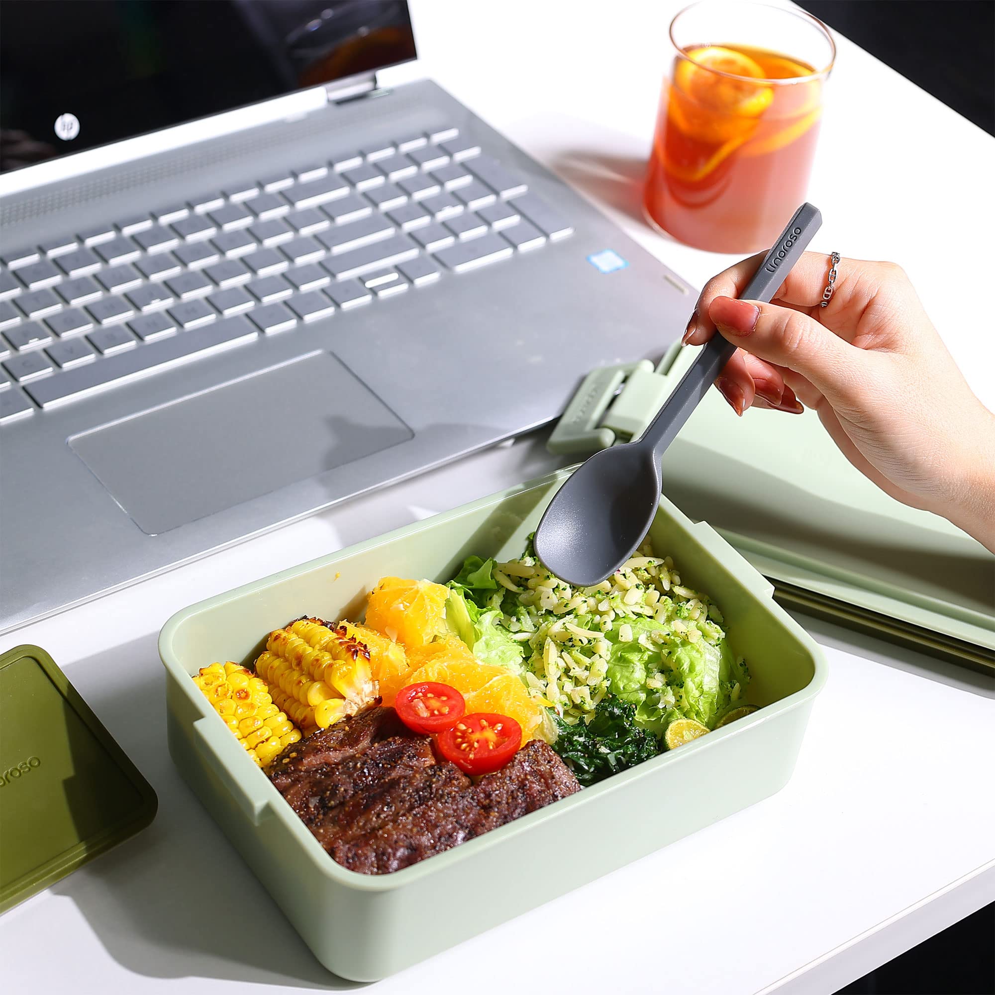 Linoroso Stackable Bento Box Adult Lunch Box | Meet All You On-the-Go Needs for Food, Salad and Snack Box, Premium Bento Lunch Box for Adults Include Utensil Set, Dressing Containers - Pale Mint