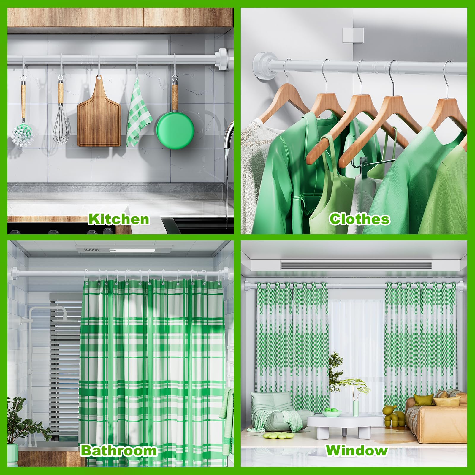 Ausemku Shower Curtain Rod Tension - 32-80 Inch Never Rust Non-Slip Spring Tension Curtain Rod No Drilling Stainless Steel Curtain Rod Use Bathroom Kitchen（White）