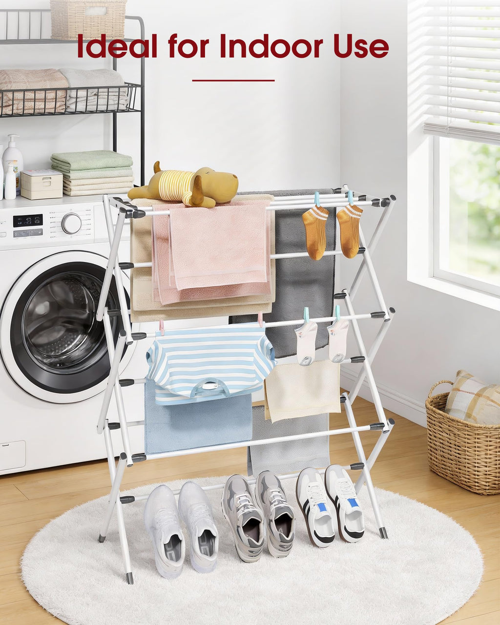 Sakugi 3 Tier Clothes Drying Rack, Foldable Clothes Drying Rack with Non-Slip Feet, Portable Laundry Drying Rack for Clothing, Indoor & Outdoor Use, 73.5 x 29 x 95 cm, White