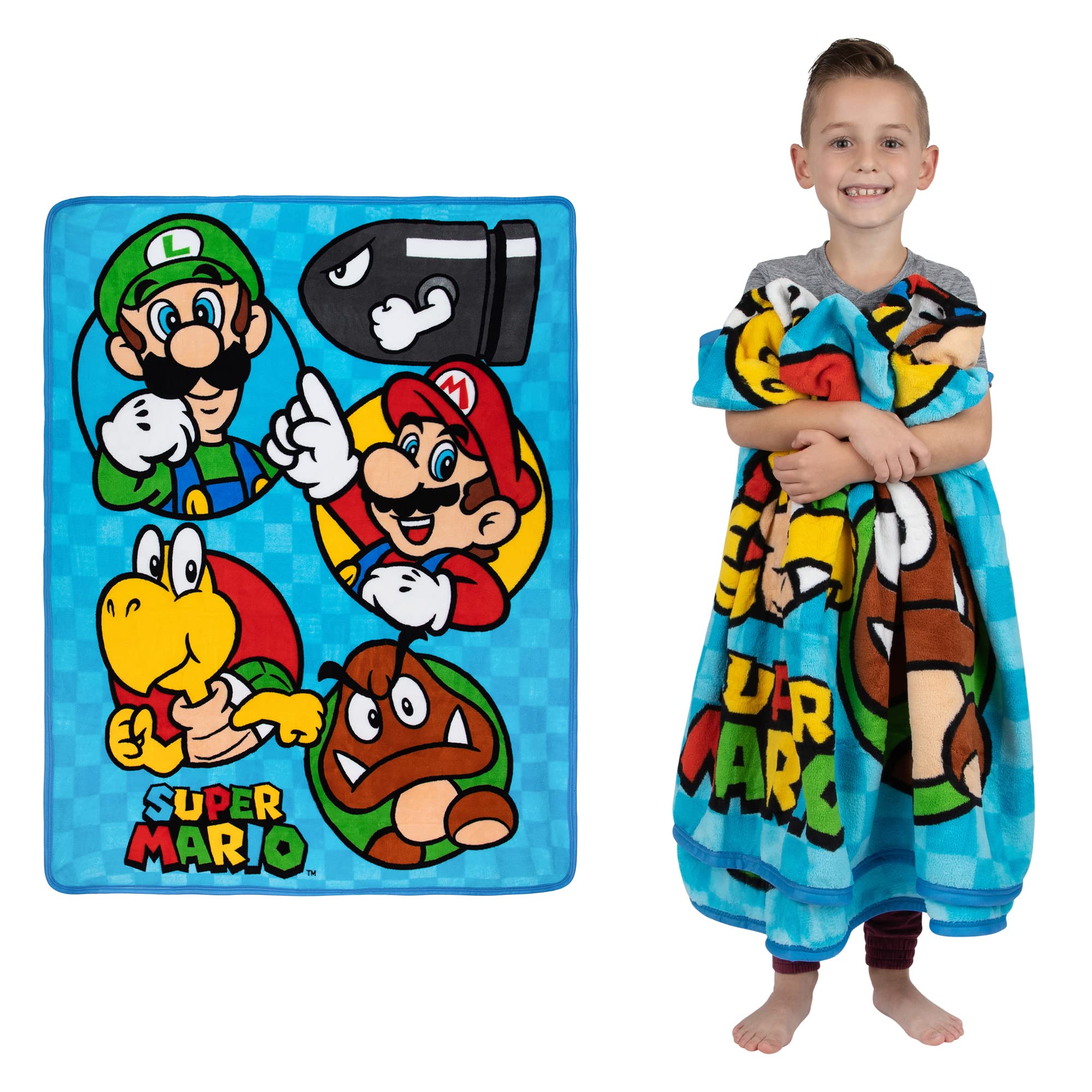 Nintendo Super Mario Kids Bedding Super Soft Micro Raschel Throw, 46 in x 60 in, by Franco (Packaging may vary)