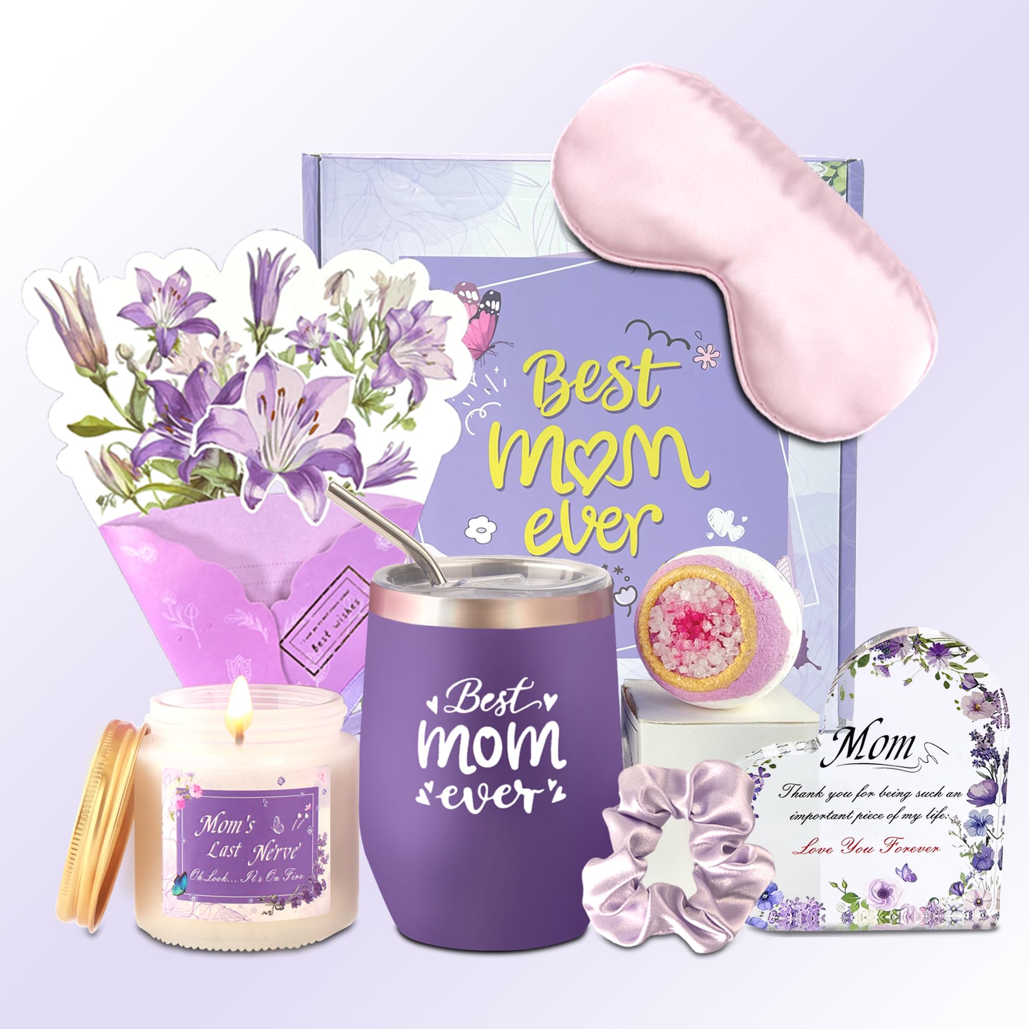 Neekiko Gifts for Mom, Unique Mothers Day Gifts Idea, Purple Lavender Relaxing Spa Get Well Soon Gift Basket Set for Mom, Mom Birthday Gifts from Daughter Son
