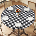 LOMOHOO Round Tablecloth with Elastic Edge Outdoor Waterproof Round Table Cloth, 36-44" Black White Buffalo Plaid Houndstooth Washable Fitted Vinyl Table Cover for Dining Kitchen Picnic Camping Party