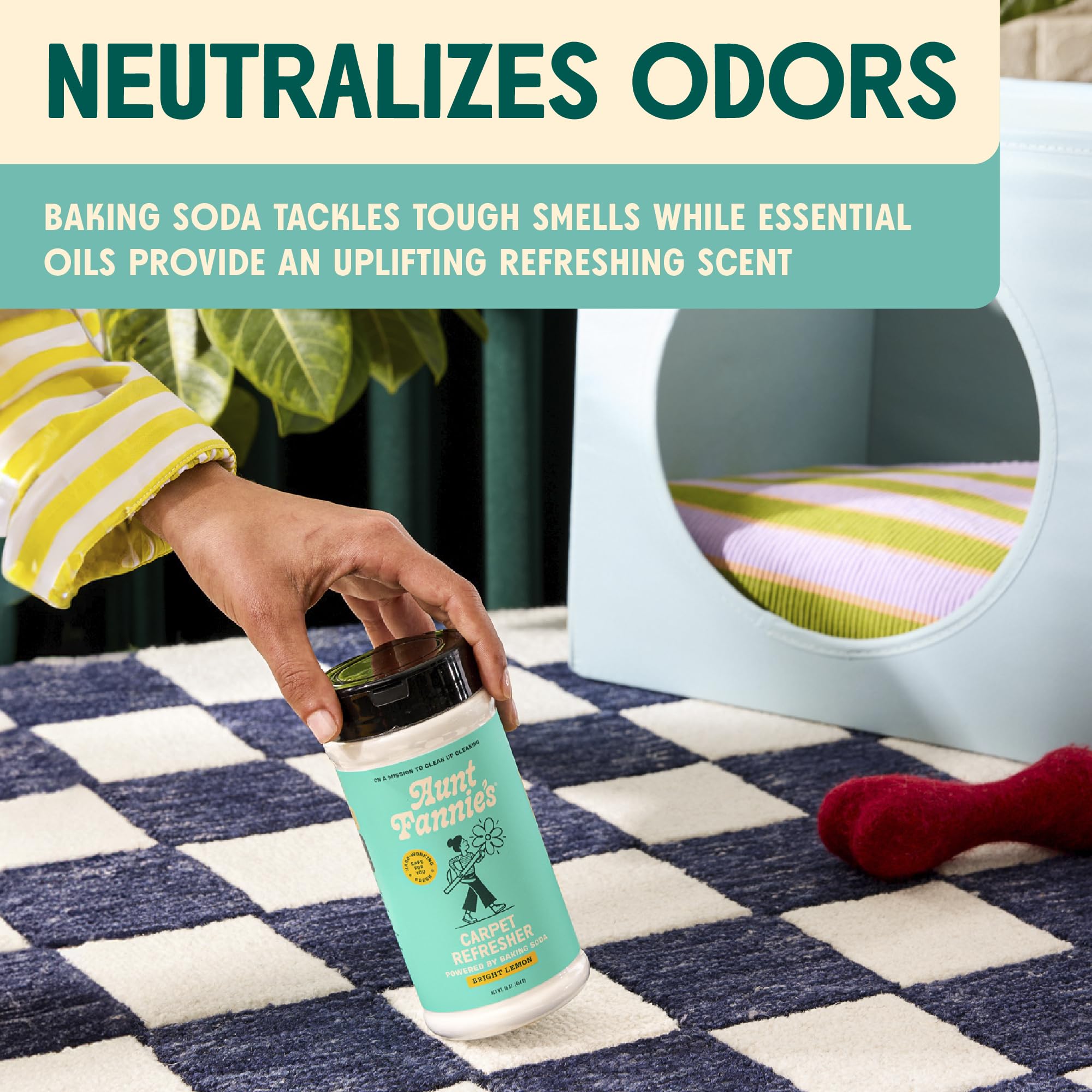 Aunt Fannie's Carpet Refresher & Deodorizer Powder, Multi-Purpose Rug, Carpet, and Upholstery Odor Eliminator for Homes with Cats and Dogs, Bright Lemon Scent, 16 Oz (Pack of 2)