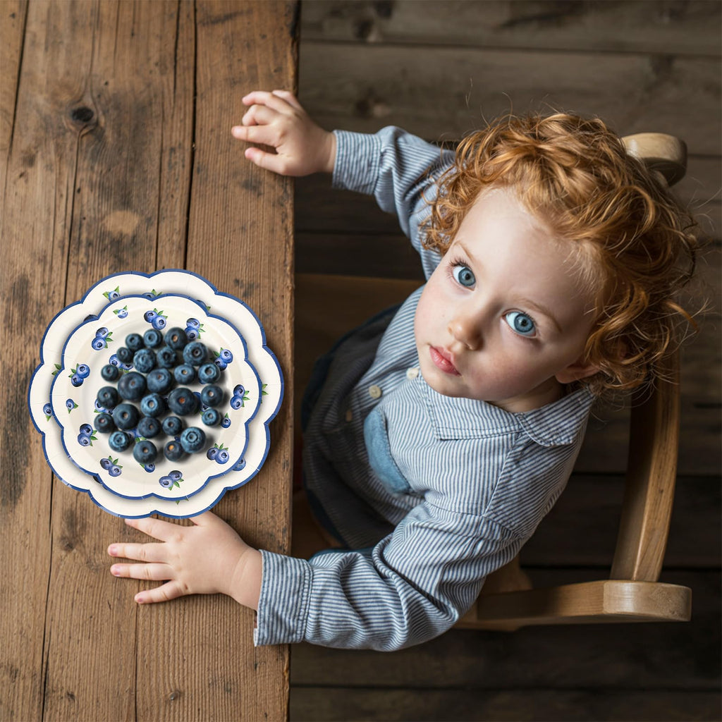FYSUIMU 50Pcs Blueberry Scalloped Paper Plates 7 & 9 Inch Disposable Dinner Dessert Plates for Summer Birthday Baby Shower Party Supplies