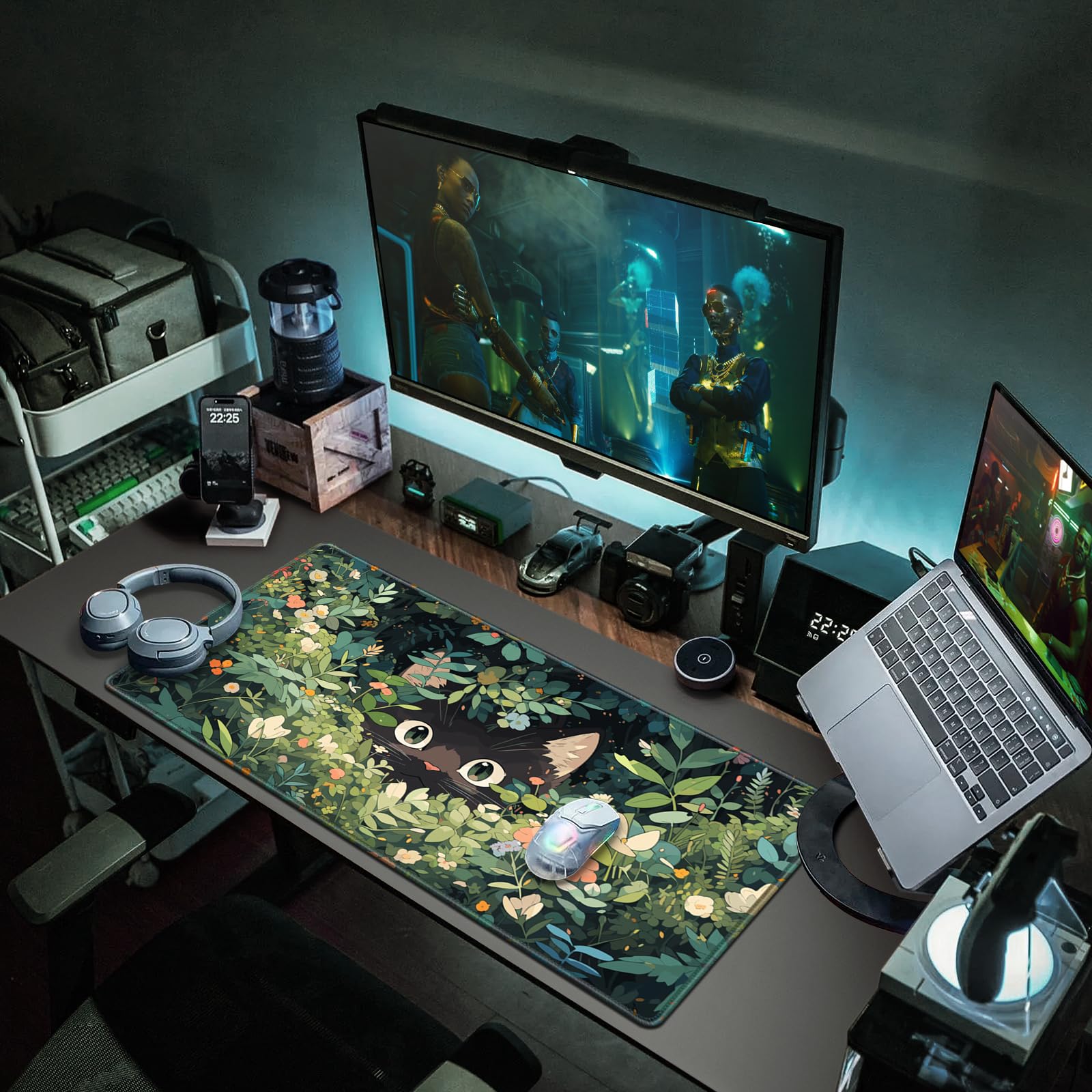 Anime Mouse pad, Canjoy 31.5x15.7inch Black Cats Kawaii Cute Mouse MatLarge Big Computer Keyboard Desk Pad with Non-Slip Rubber Base