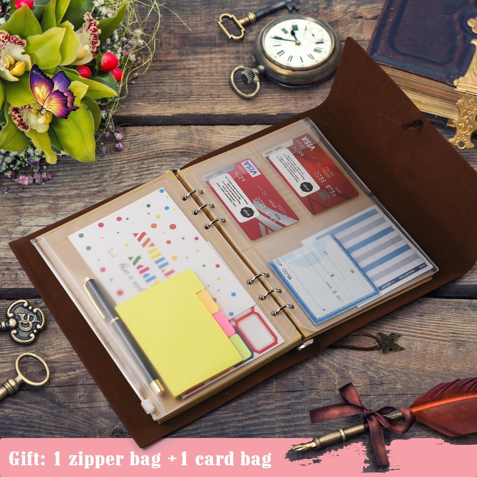 Leather Notebook Journal, Travel Journal with 2 Pockets, Vintage Refillable Journal for Writing, Diary Journal for Women, Men, Girls and Boys, 100GSM Lined Paper, 160 Pages (Pink, A5)