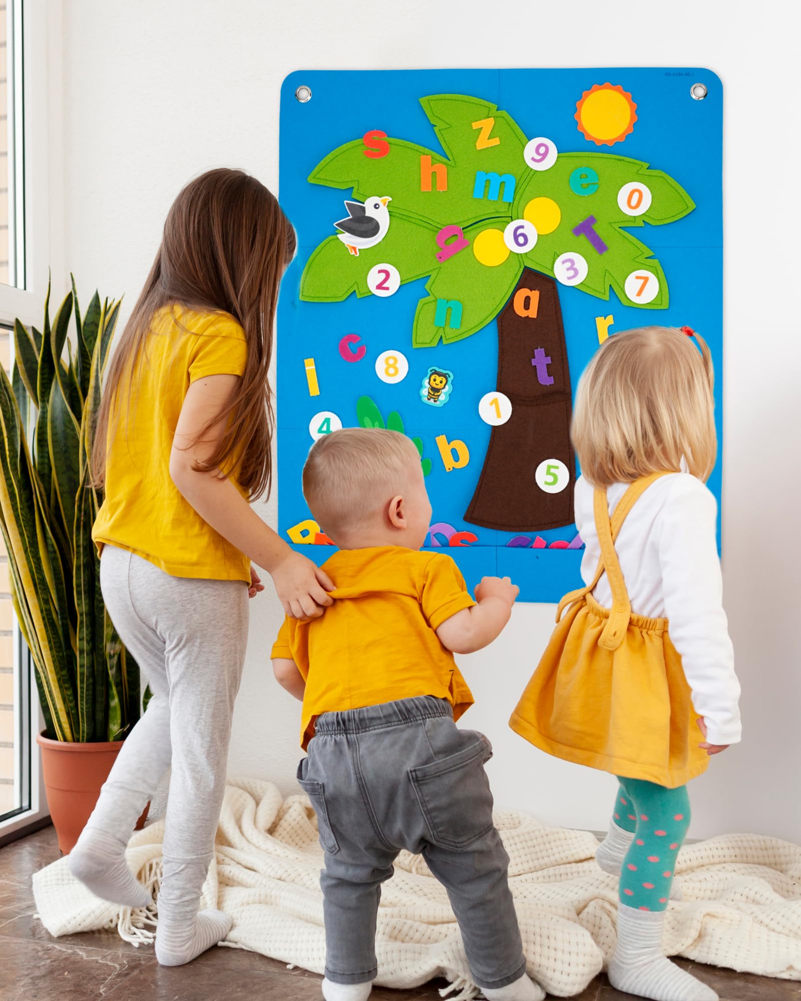 CHEFAN Felt Letter and Number Tree, Coconut Tree Alphabet Game, Felt Story Board Set for Early Education Storytelling, Felt Board for Wall Teaching Home Classroom Play