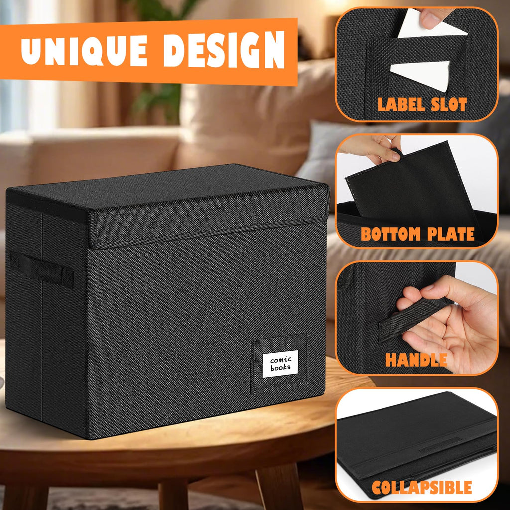 Leffis Comic Book Storage Box, Comic Book Box 15.5" X 7.5" X 11.3", Collapsible Comic Short Box with Lids Holds 150 Comics Heavy Duty Comic Book Bin Container