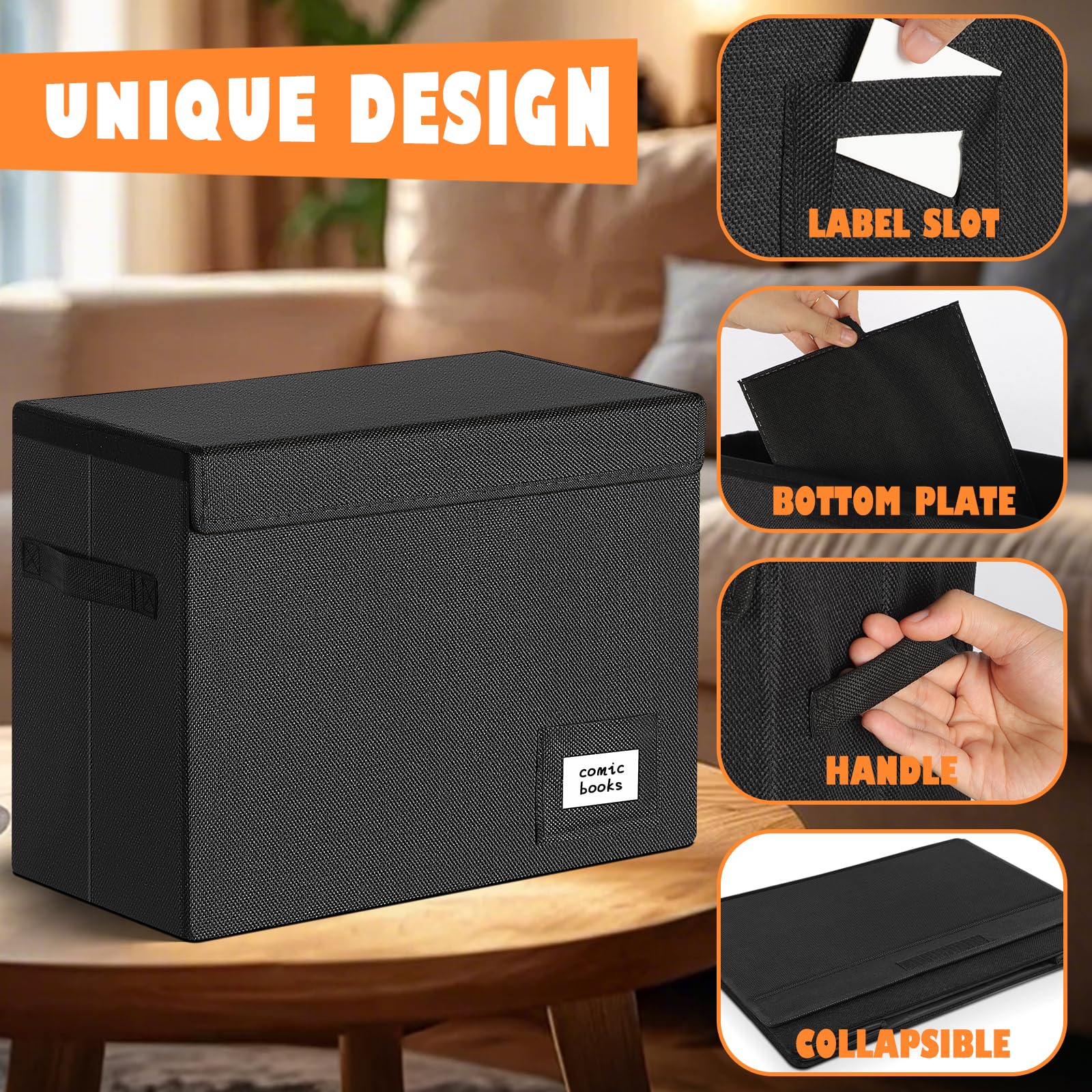 Leffis Comic Book Storage Box, Comic Book Box 15.5" X 7.5" X 11.3", Collapsible Comic Short Box with Lids Holds 150 Comics Heavy Duty Comic Book Bin Container