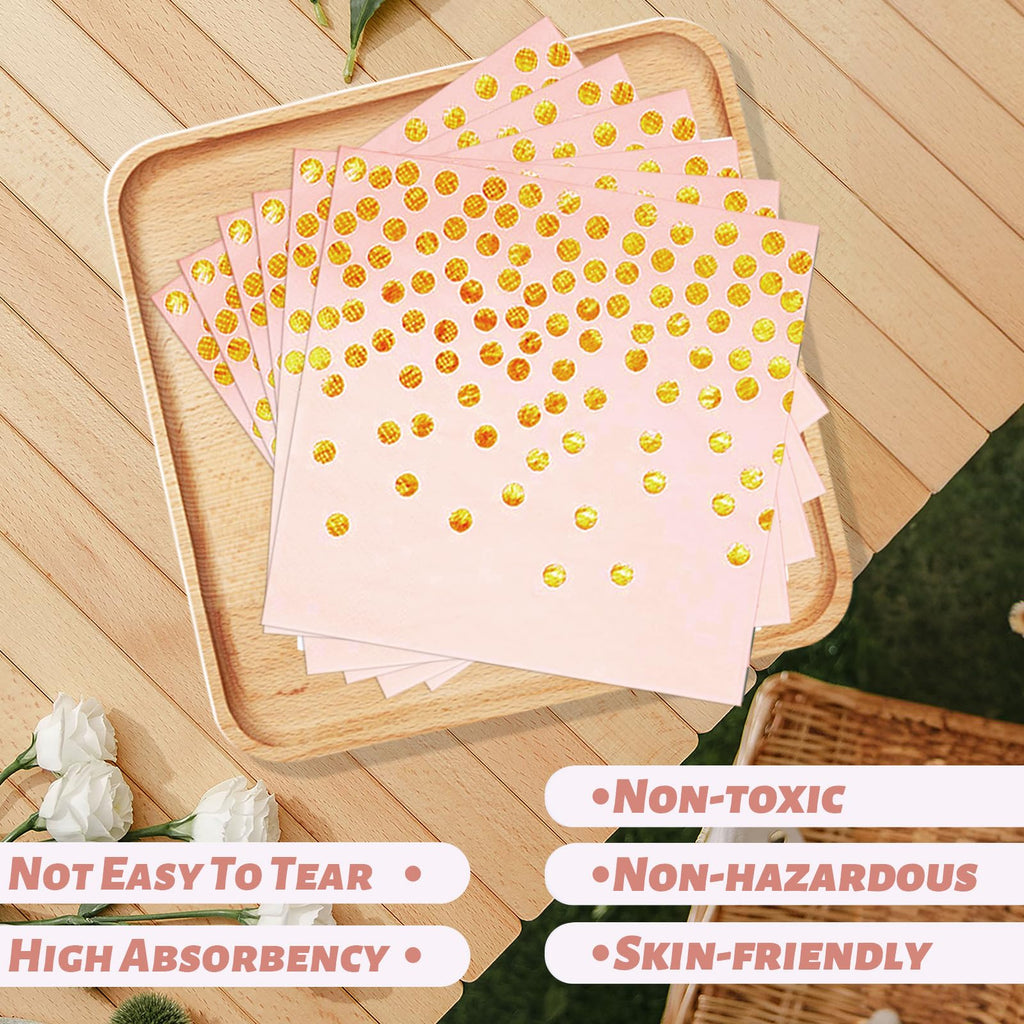 PYAILI Party Tableware 72 Pieces Pink Gold Children's Birthday Girls Party Decoration Accessory Set Paper Tableware Set 24 Guests