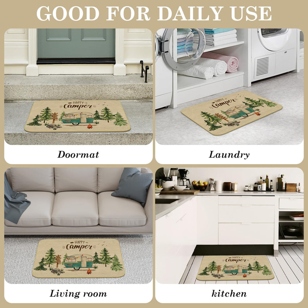 comfoyar Camper RV Door Mat, Happy Camper Floor Mats, Welcome Mat with Rubber Backing for Shoe Scraper, Non Slip, Easy to Clean Floor Mat Rug for Outside Camper Decor (17"x 30")