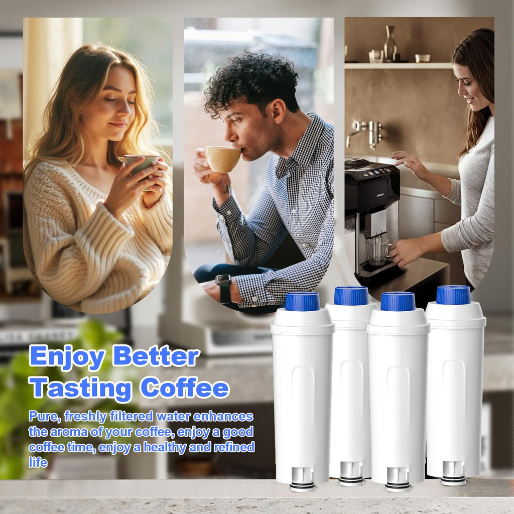 BREAUILL Replacement Water Filter Compatible with DeLonghi DLSC002, 4 Pack Water Filter Compatible with DeLonghi ECAM, ECAM, ETAM, EC, BCO, BC Series Coffee Maker, Soften Water