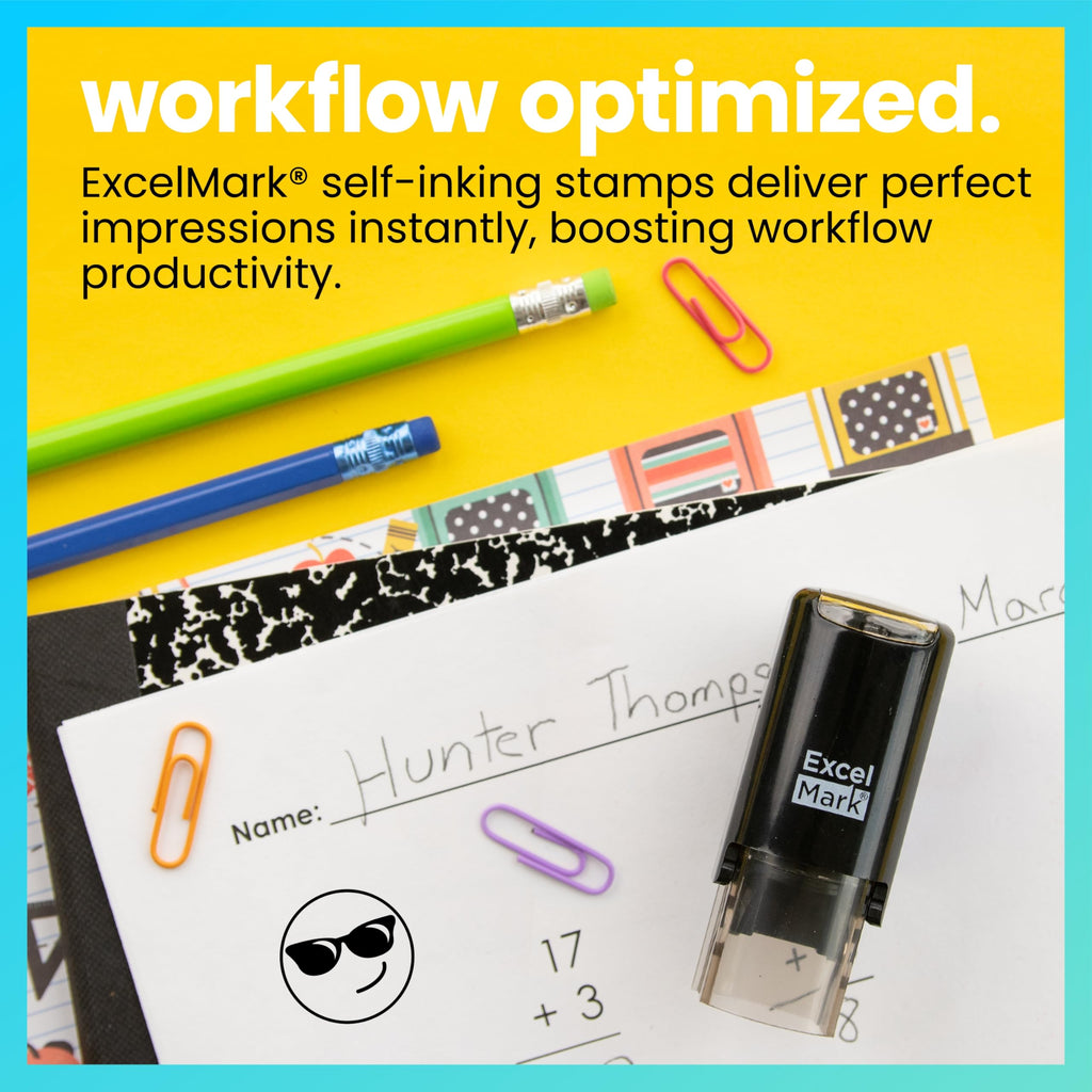 ExcelMark Round Teacher Emoji Stamp - Smirking Shades