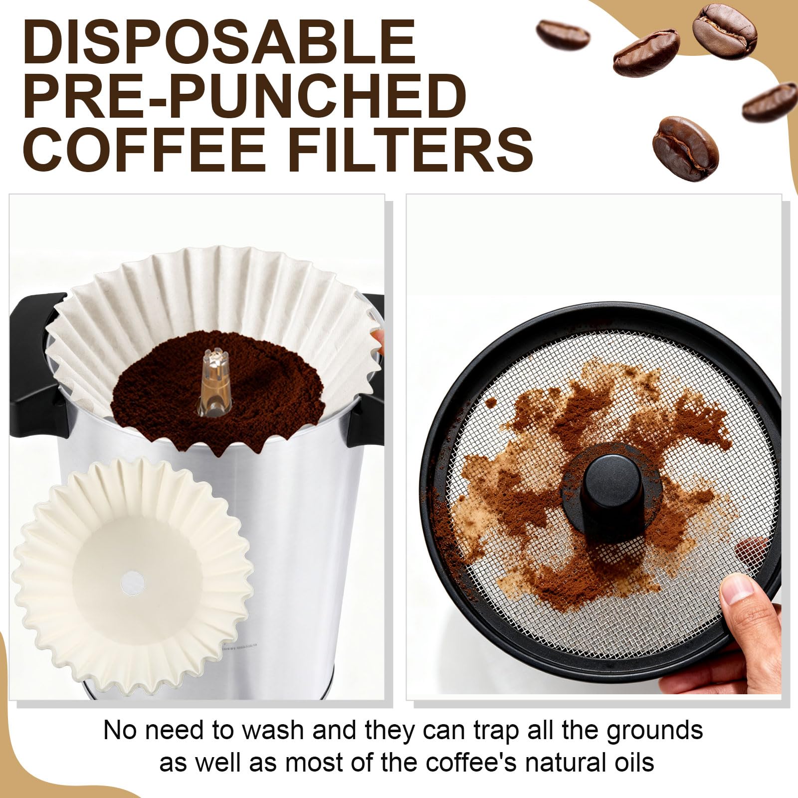 Feifeiya 100 Pcs Pre-Punched Holes Coffee Filters for 100 Cup Coffee Urn Brewing Basket & Hot Beverage Dispenser 9.8 x 4.3 Inch Disposable Natural Wood Pulp Paper Filters with Tall-Sided Design