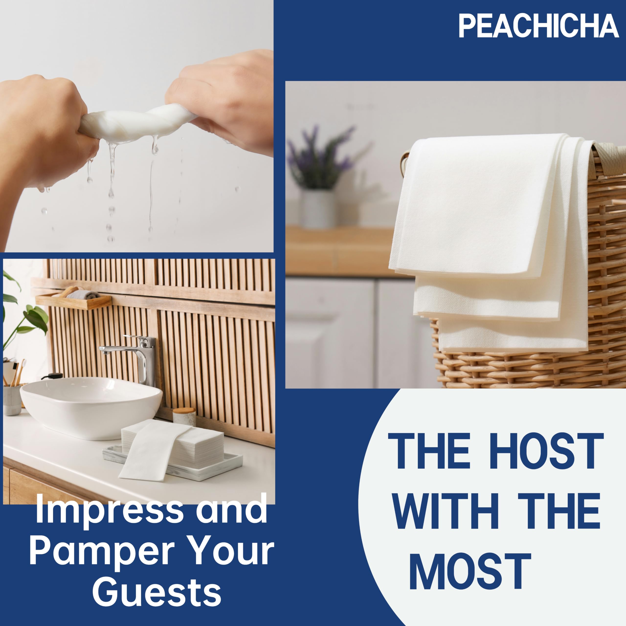 PEACHICHA Disposable Hand Towels, Linen Feel Guest Towels, Cloth Like Paper Napkins, White Bathroom Napkins, Thick Elegant Absorbent 20 * 40 cm, Total 100 Pcs