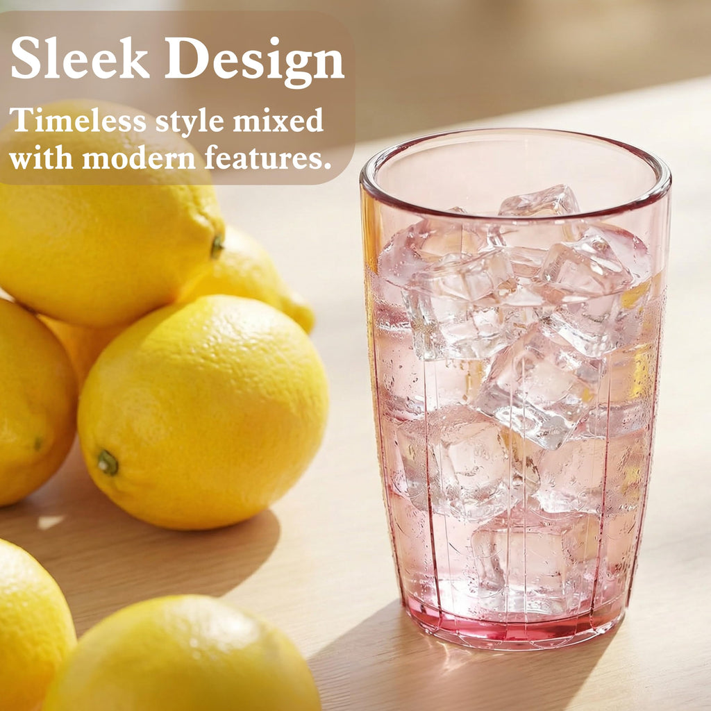 ZEAYEA Set of 6 Acrylic Drinking Cups, 14 oz Unbreakable Water Tumbler, Reusable Plastic Drinking Glasses, Stackable Beverage Tumbler for Juice, Lemonade, Ice Coffee, BPA-free, Dishwasher Safe