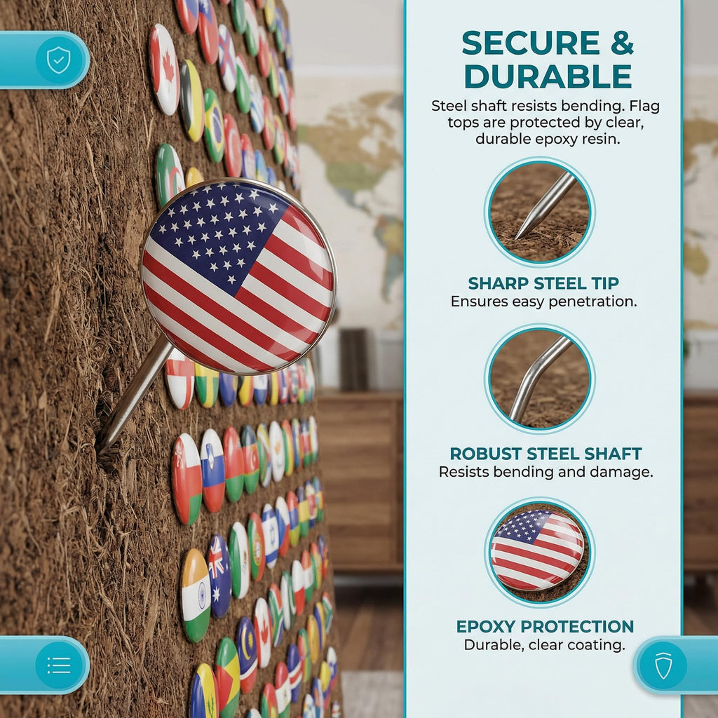 Veemoon 291 Piece Country Flag Pushpins Colorful National Flag Thumbtacks for Maps Bulletin Boards and Calendars Ideal for Home and Office Use