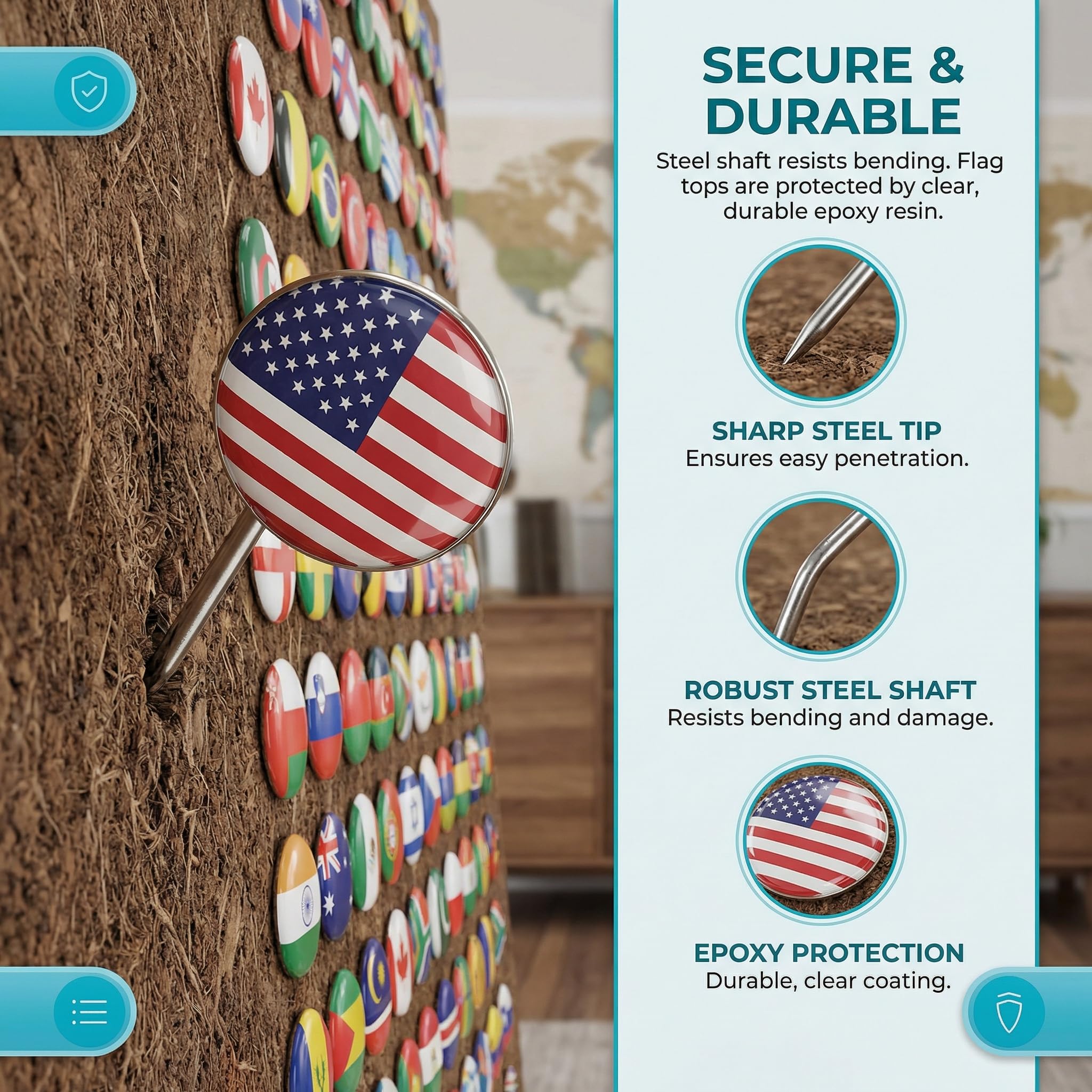 Veemoon 291 Piece Country Flag Pushpins Colorful National Flag Thumbtacks for Maps Bulletin Boards and Calendars Ideal for Home and Office Use