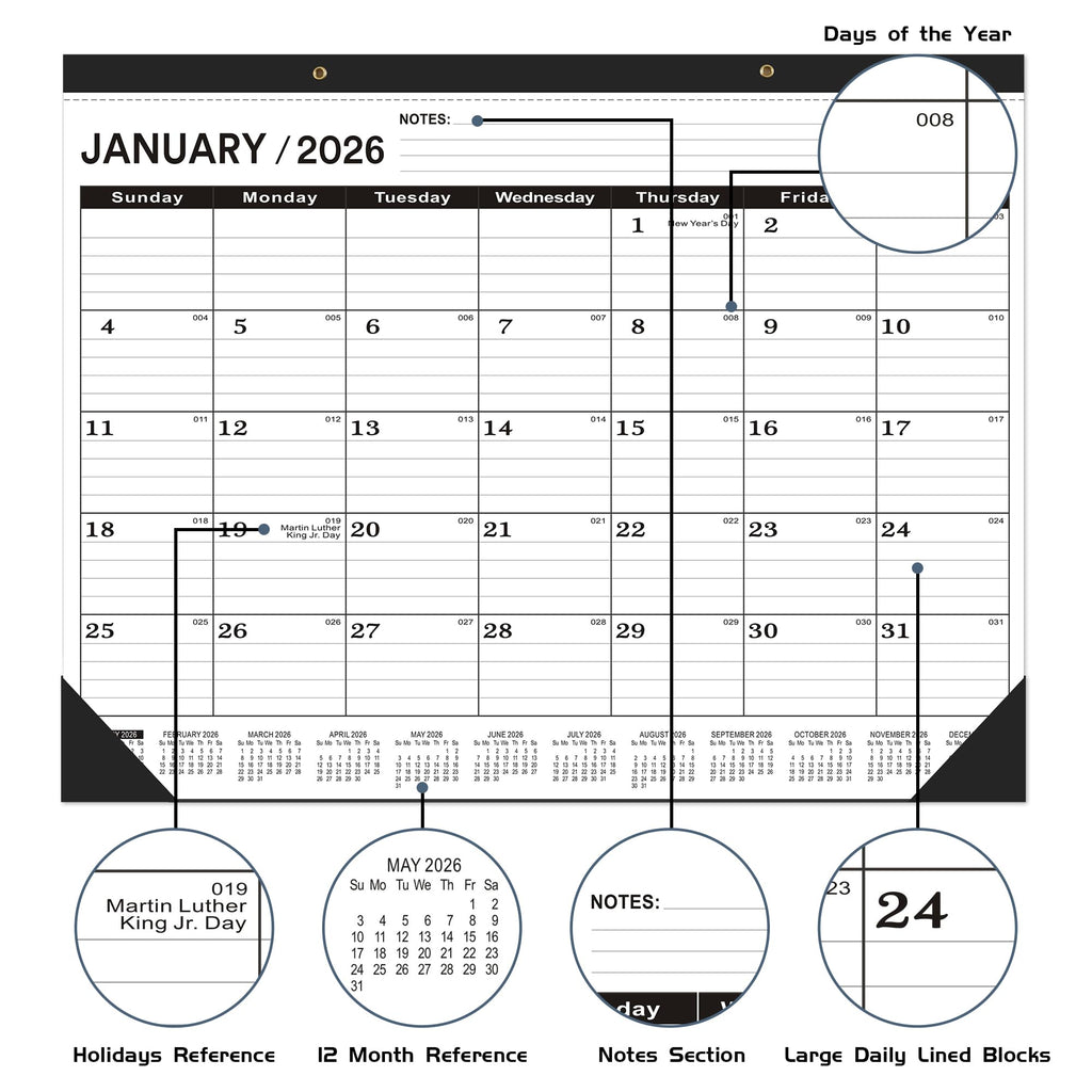 Desk Calendar 2026 (January 2026 to June 2027),Desk Calendar 2026 large 22 x17,Desk Calendar 2026-2027 large 22 x17,2026 Desk Calendar Canada Classic Black