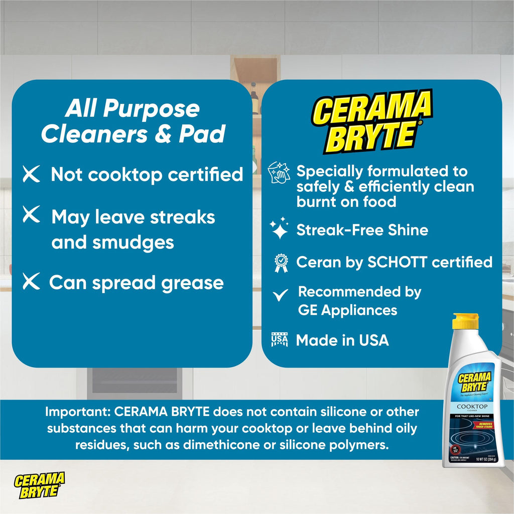 Cerama Bryte - Cooktop Cleaning Kit - Includes 10 oz. Bottle of Cerama Bryte Cooktop Cleaner, 1 Cleaning Pad and 1 Scraper