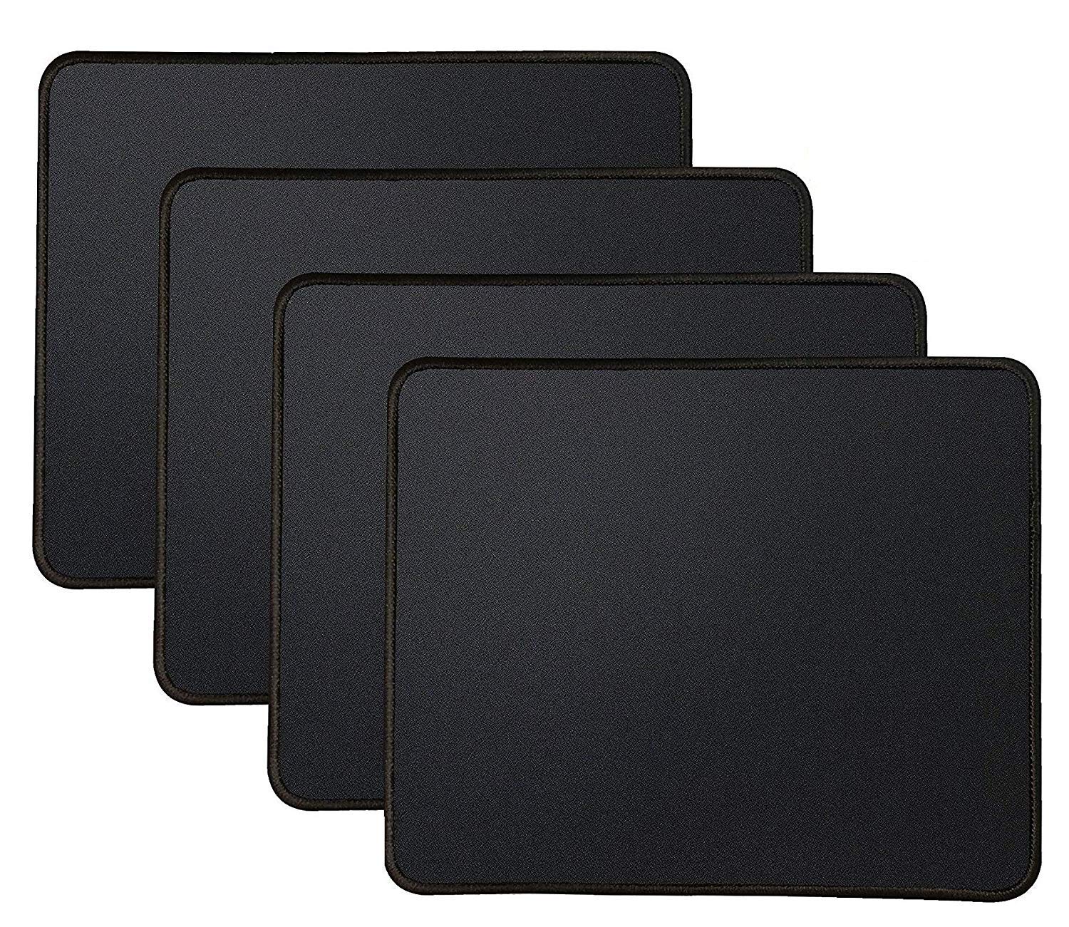Kriture Mouse Pad 4 Pack with Stitched Edge, Non-Slip Rubber Base, Premium-Textured and Waterproof Mousepad for Computers, Laptop, Office and Home, 10.2x8.3inches, 3mm, Black