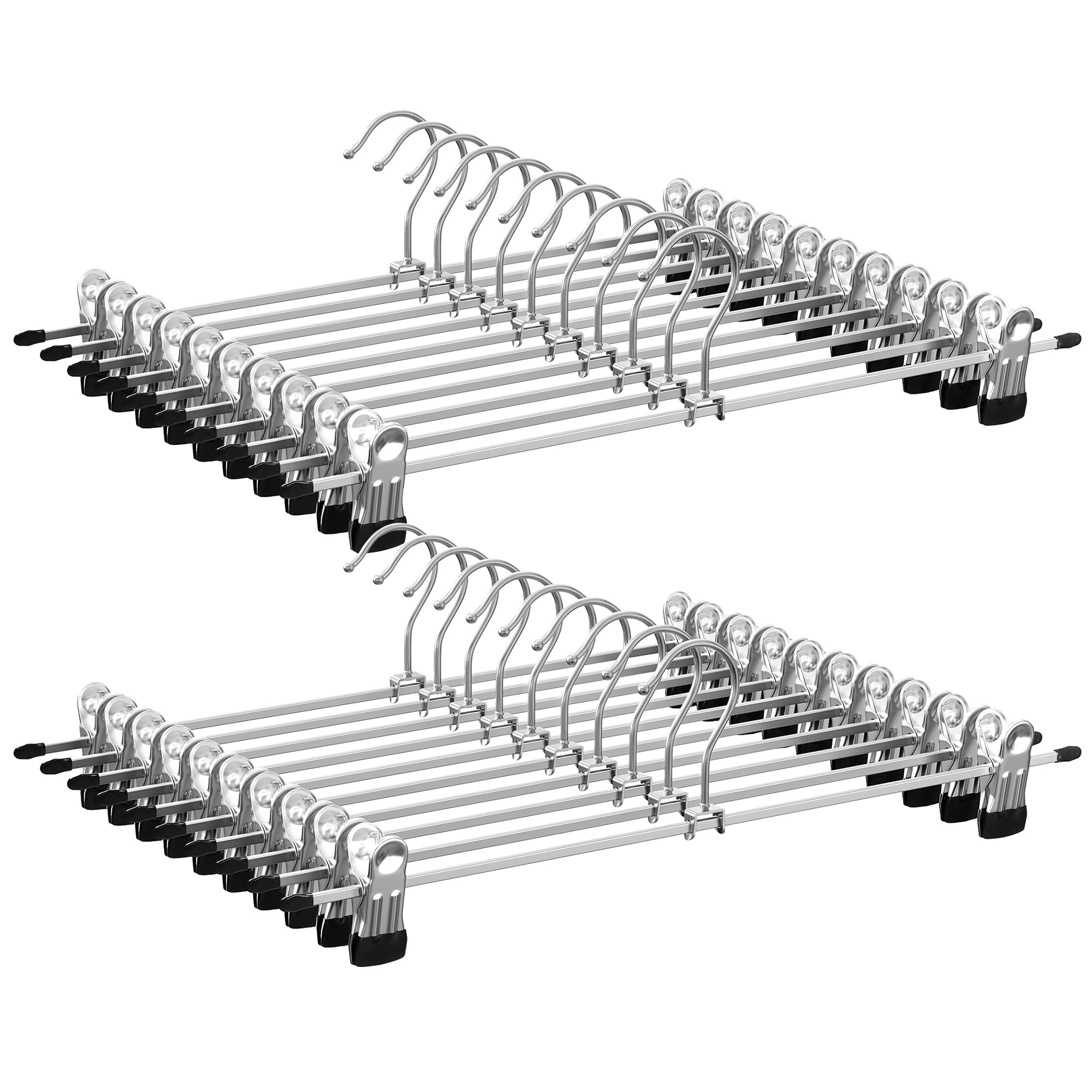 SONGMICS Metal Pants Hangers, Pack of 20, Non-Slip Skirt Hangers with Clips, 40 x 10.5 cm, Heavy-Duty, Chrome-Plated, Metallic Silver and Ink Black UCRI006-20