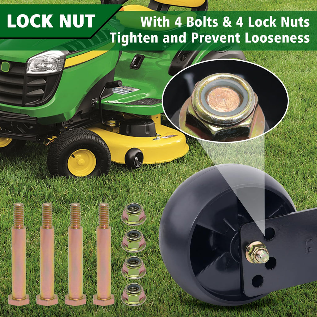 CheeMuii Deck Wheel Kit for MTD Cub Cadet 734-04155 Toro 112-0677 72-025 210-275 5" Deck Wheels with Shoulder Bolts Locknuts Pack of 4