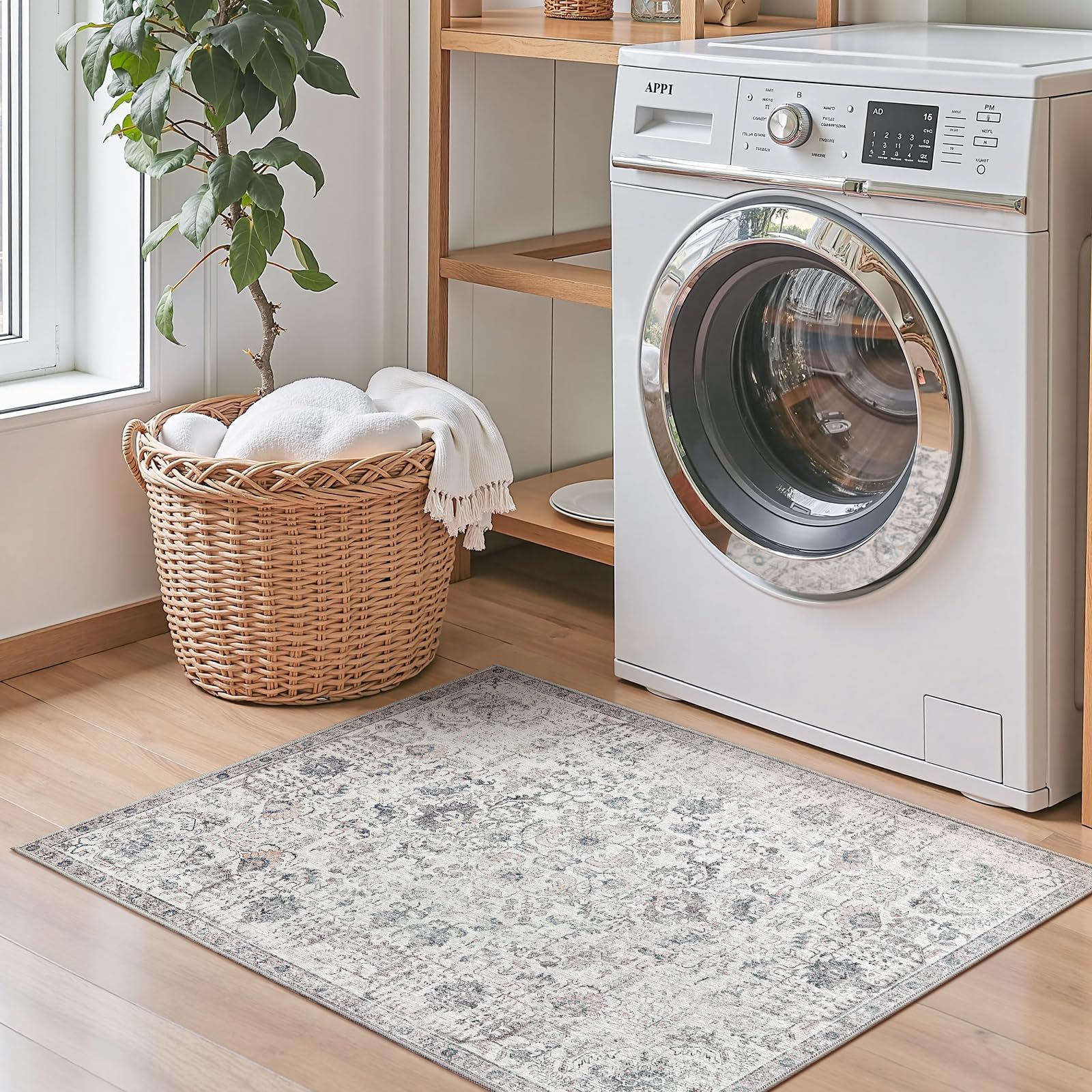 JINCHAN Area Rug 2x3 Entryway Rug Door Mat Vintage Indoor Entrance Flodable Washable Rug Retro Distressed Carpet Grey Multi Floral Print Gray Country Boho Rug Non Slip Doormat Bathroom Kitchen Bedroom