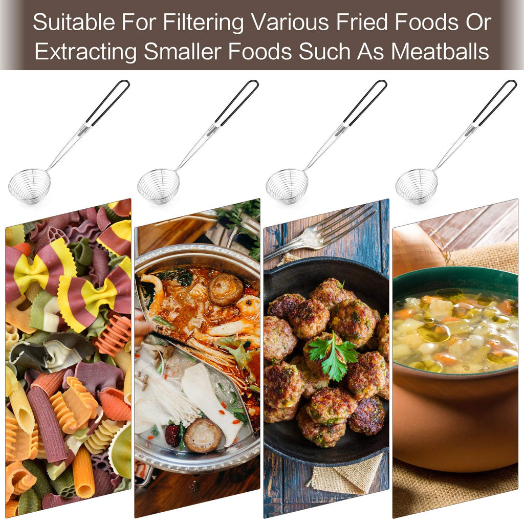 9 Pieces Stainless Steel Spider Strainer Spoon Small Wire Skimmer Colander with Handle for Hot Pot, Tortellini and Meatball
