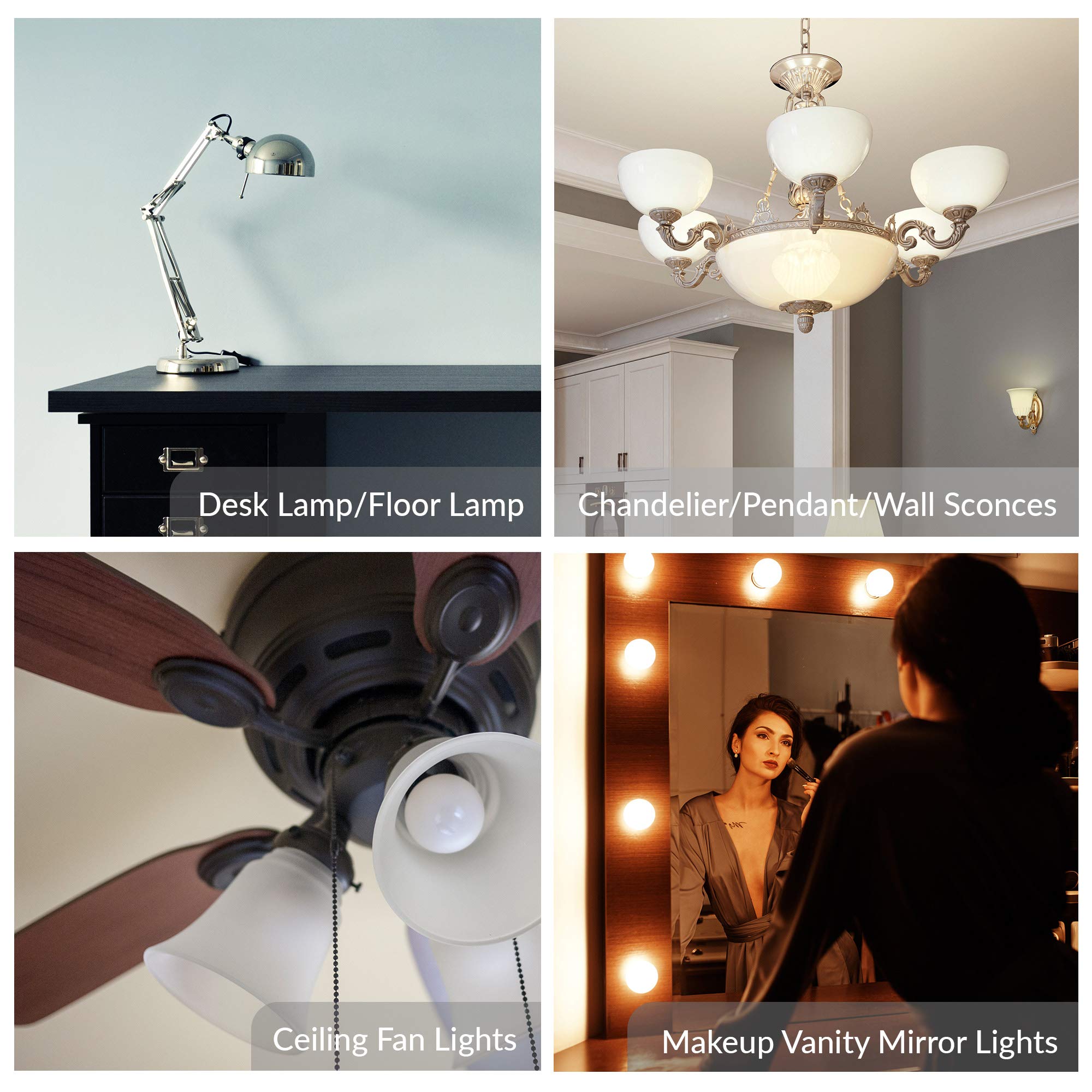 Simba Lighting Small Globe G16.5 Round Bulb 25W E12 Candelabra Base (10 Pack) for Chandelier, Ceiling Fan, Decorative Vanity Lights, Sconce, Aromatic Wax Warmer, Frosted Glass 120V, 2700K Warm White