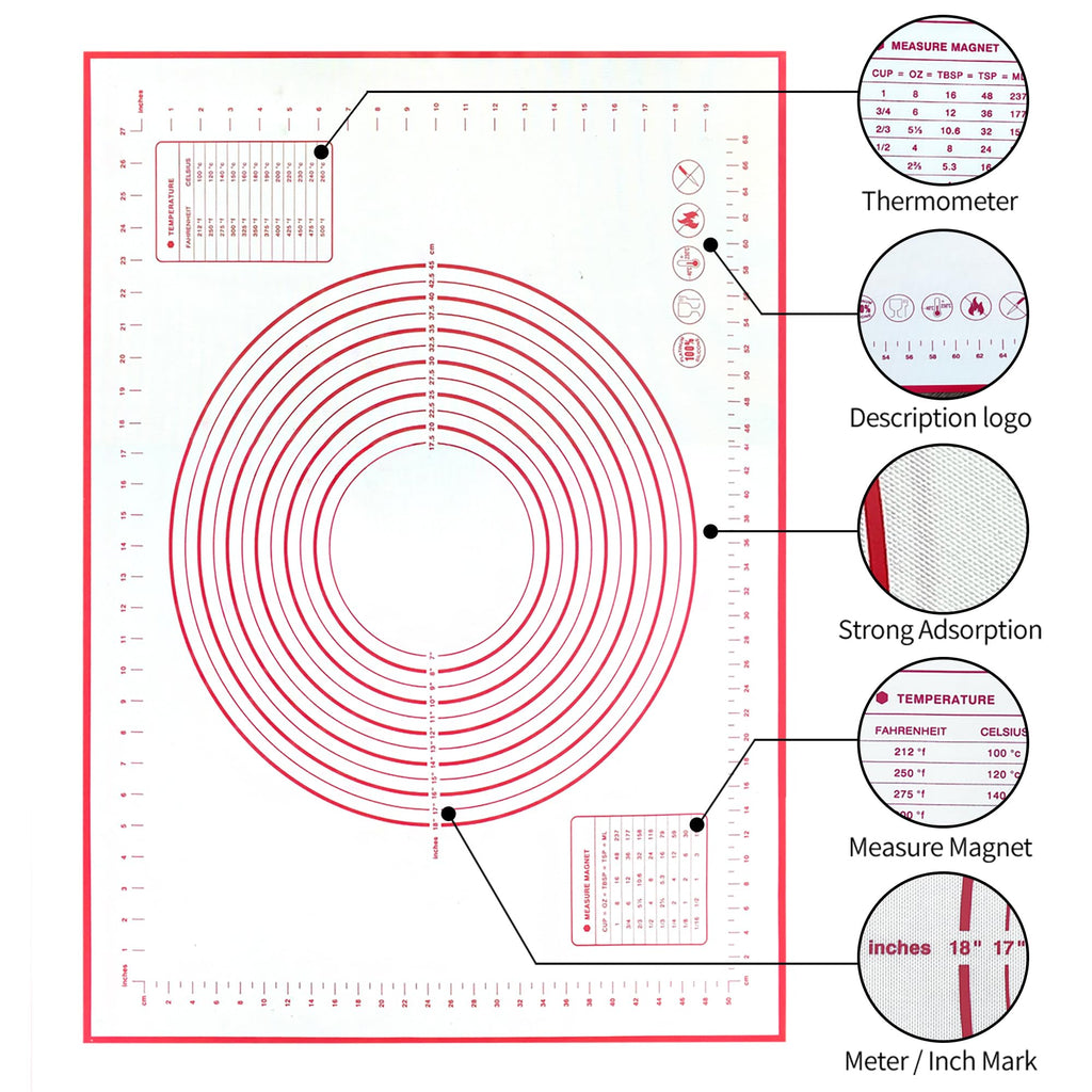 Silicone Baking Mat Super Large, 32x24 inch Silicone Pastry Non Stick Kneading Mat with Cable Ties and Dough Scraper, Measurement Food Grade Silicone Mat for Rolling Dough