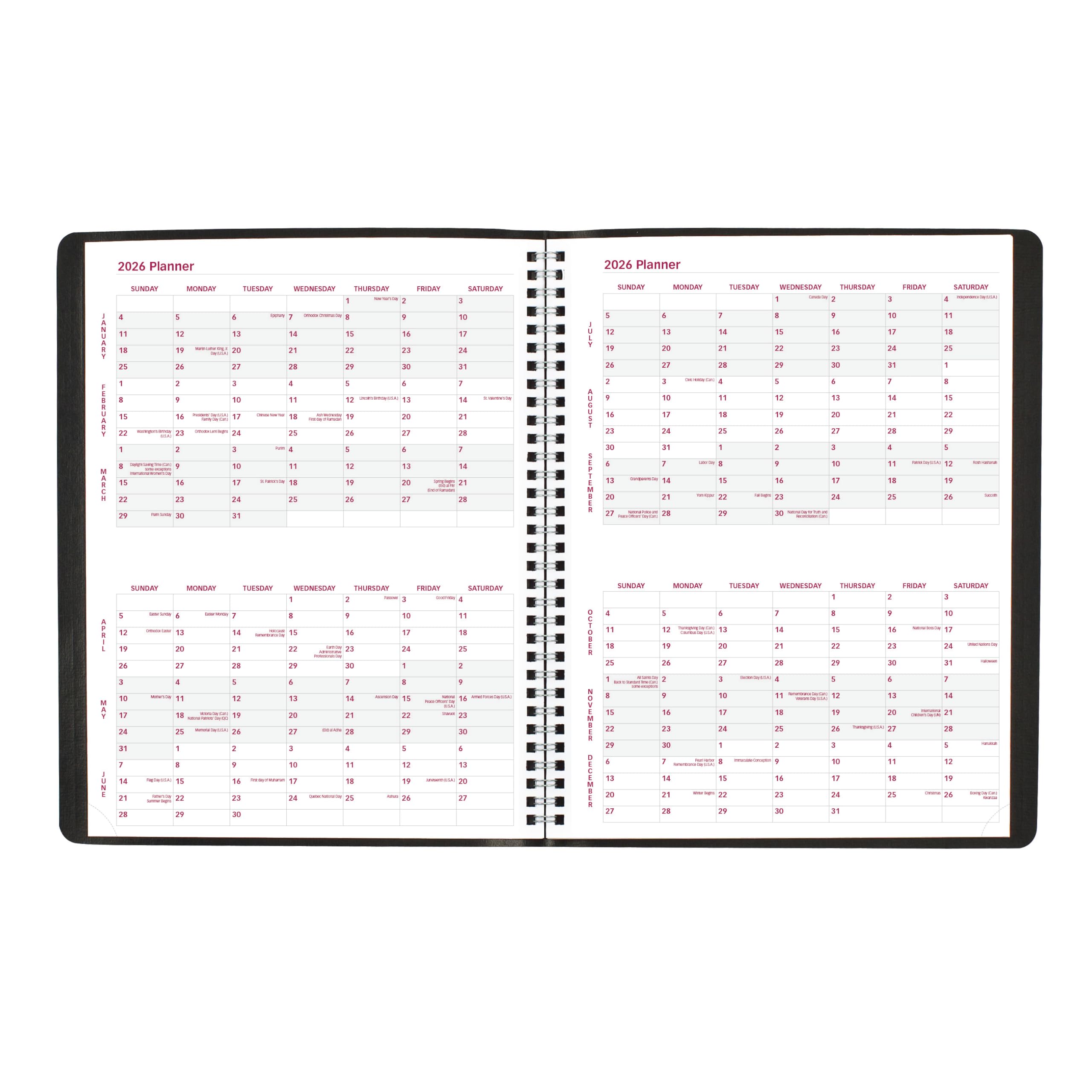 Brownline® 2026 Essential Monthly Planner, 14 Months, December 2025 to January 2027, Twin-Wire Binding, 11" x 8.5", Black (CB1262.BLK-26)