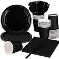 ADXCO Party Supplies - Disposable Black Party Decorations: 9 Inch Paper Plates, Cups, Napkins - Serves 24 for Birthday, Wedding, Holidays