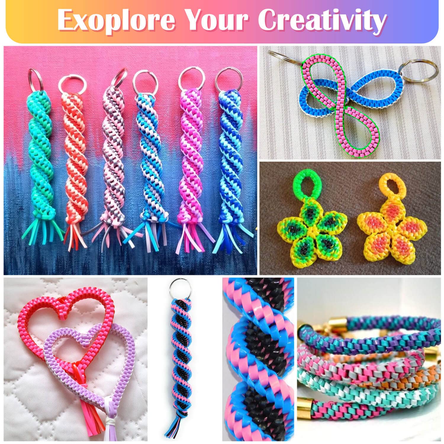 Lanyard String Kit, Cridoz 6Pack Plastic Lacing Cord Gimp String Lanyard Weaving Kit for Boondoggle, Bracelets, Keychains, Crafts
