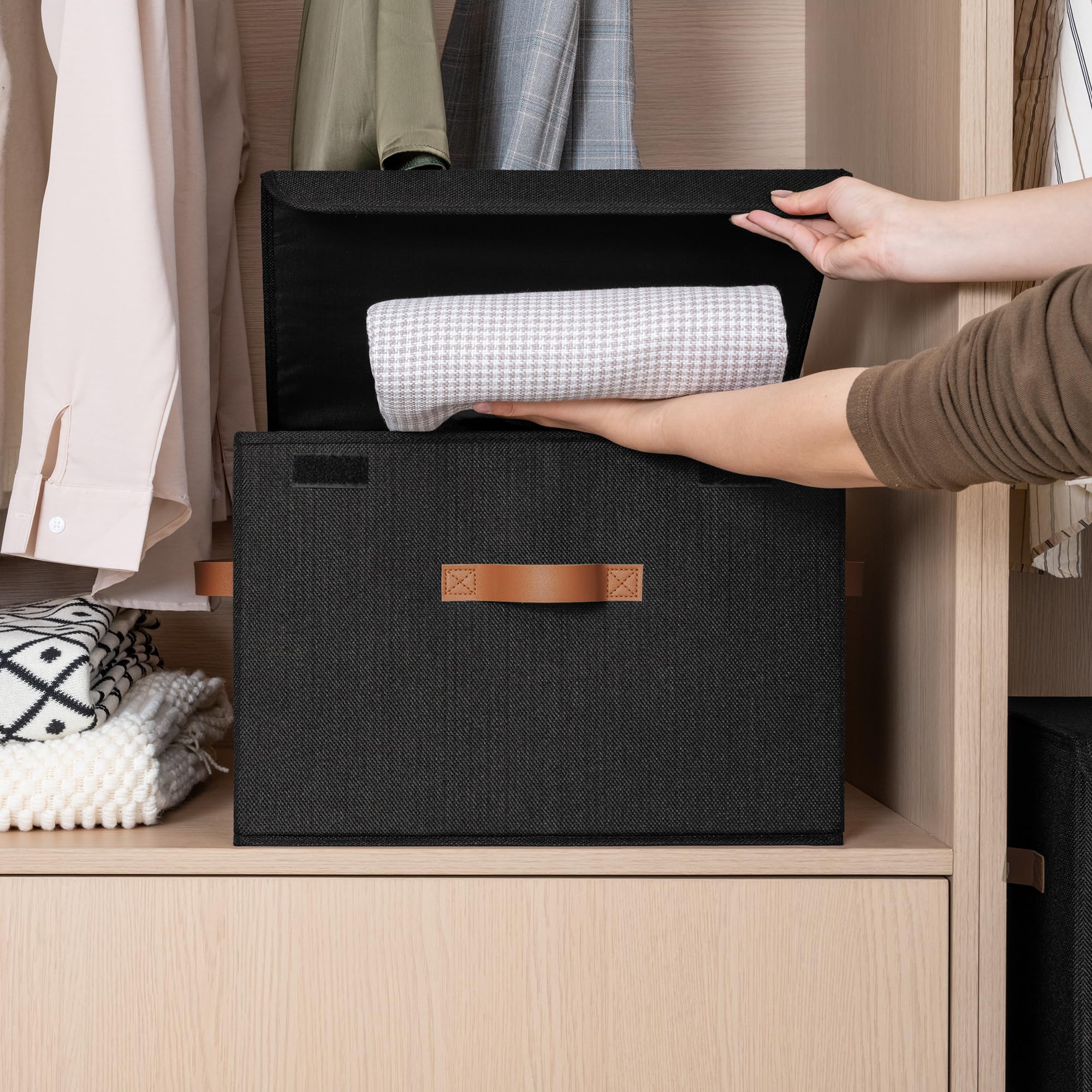 GRANNY SAYS Large Storage Bins with Lids, Pack of 2 Black Storage Boxes, Wardrobe Storage Bins, Closet Organizers and Storage for Seasonal Clothes, Storage Basket with Lid for Organizing Shelves