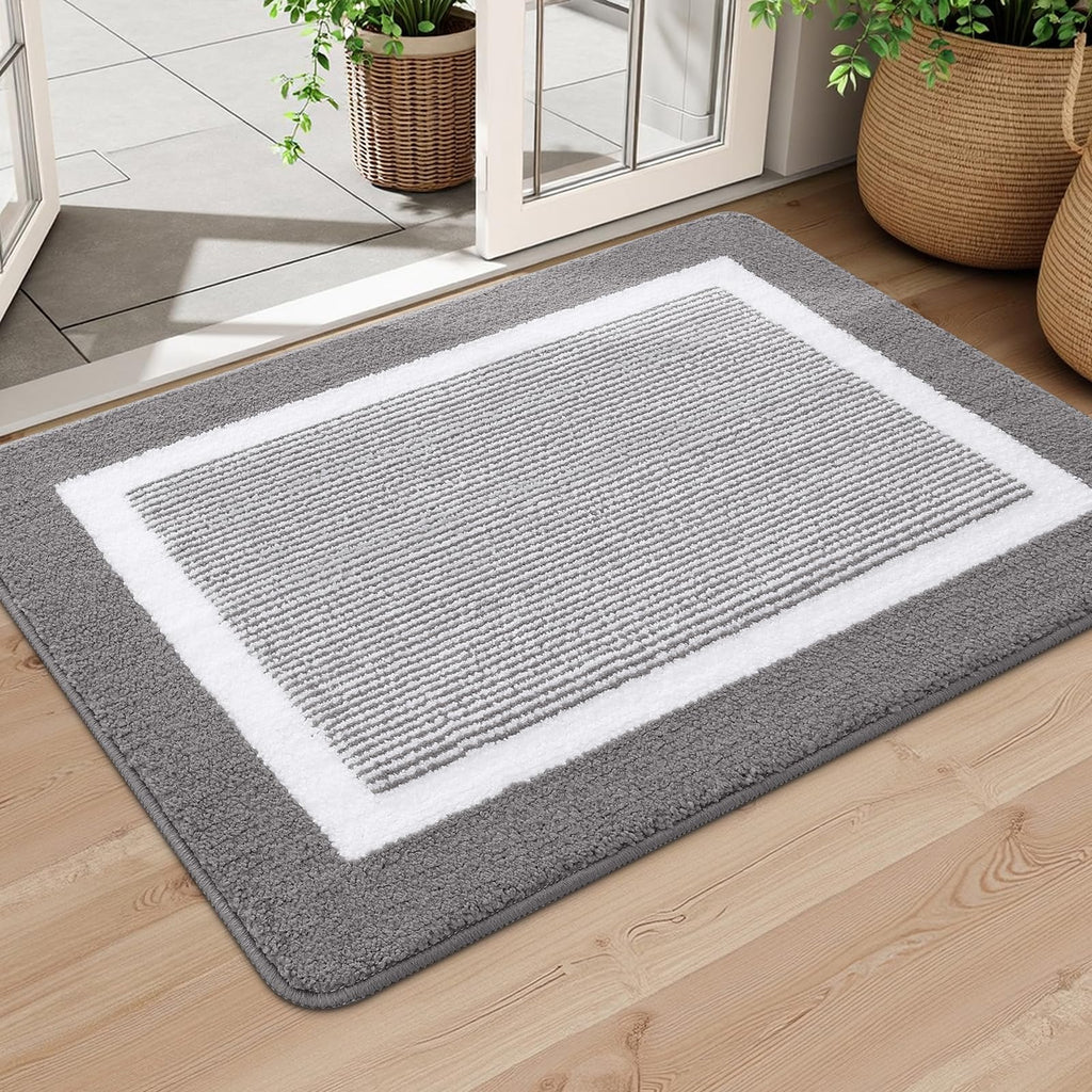 Kitinjoy Indoor Door Mat, Non-Slip Absorbent Mud Trapper Front Door Mats,Washable Durable Door Mats Indoor, Low-Profile Entryway Mat Entrance Mat Indoor, 30"x20",Grey