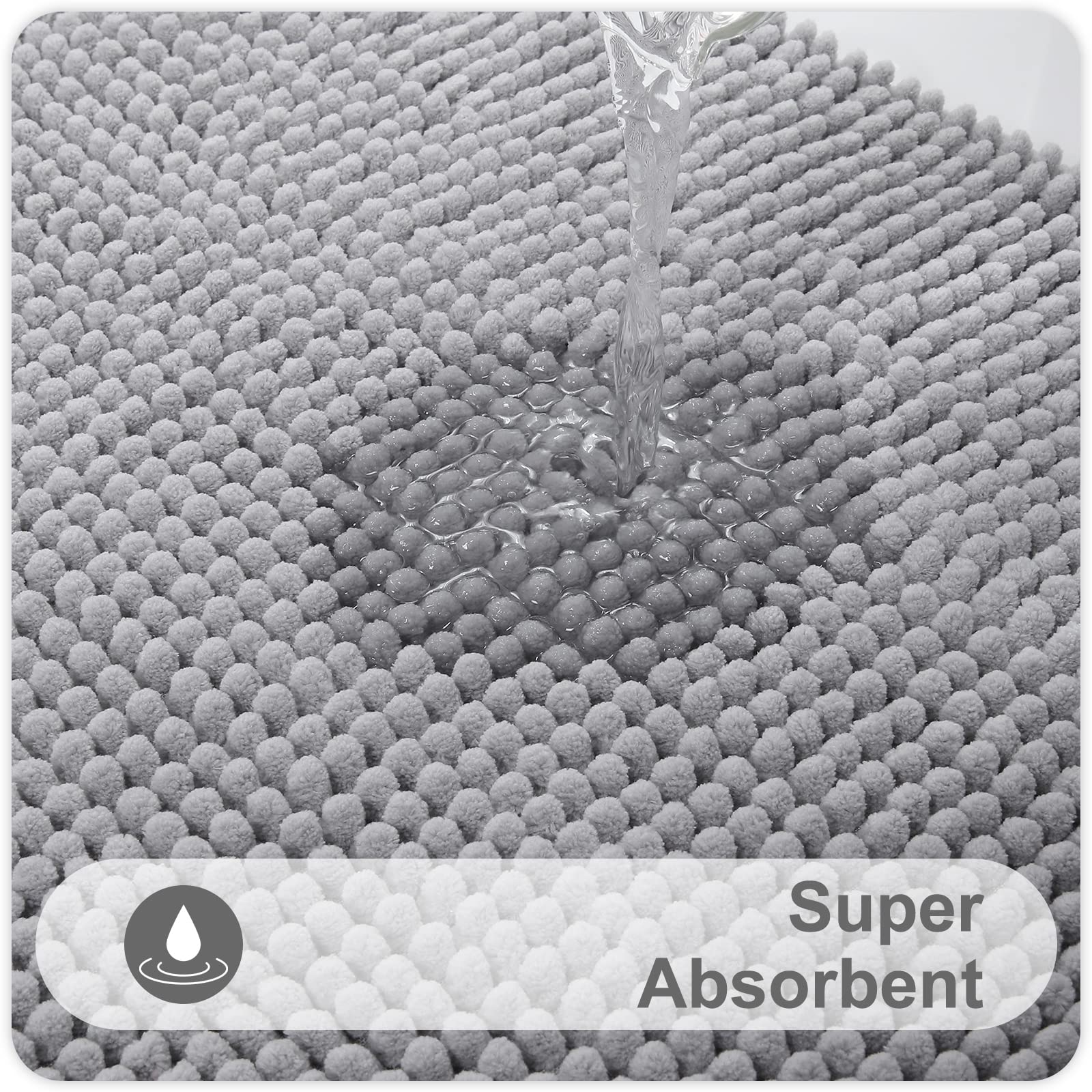 Kitinjoy Non Slip Chenille Bath Mat, Extra Soft Bathroom Mat, Super Absorbent Fluffy Bath Mats for Bathroom, Machine-Washable Quick Dry Bath Rug Foot Mat, 20"x32", Grey