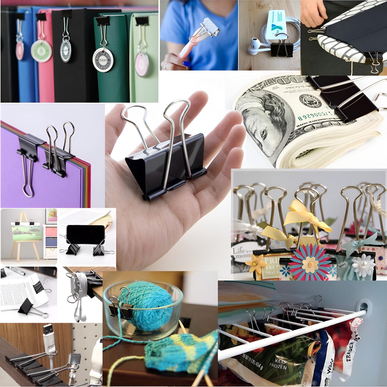 AMKIOKIO 48 Pack 2 inch Black Large Binder Clips - Jumbo Metal Clip Office Supplies, Paper Clamps for Secure Document Binding, Strong Metal Paper Clips