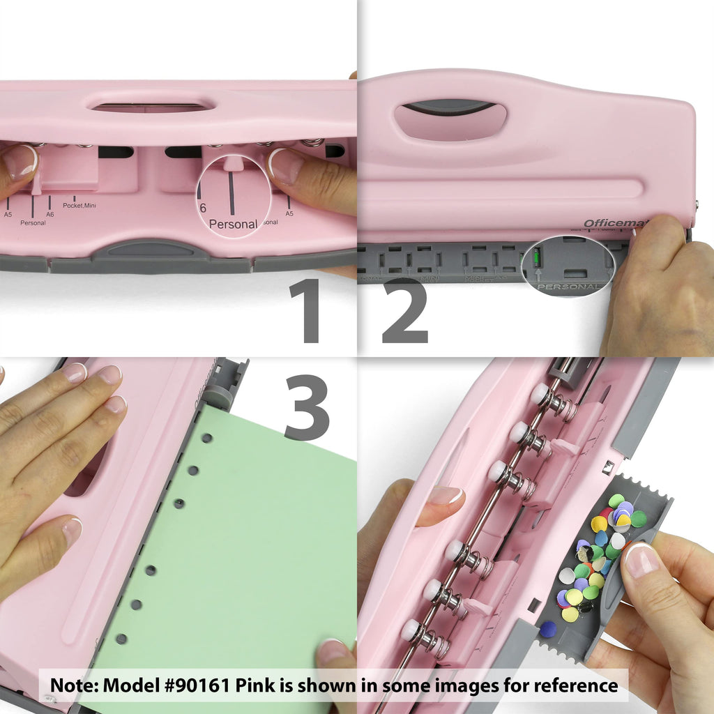 Officemate Adjustable 6-Hole Punch for Planners and Binders, 8 Sheet Capacity, Black (90160)