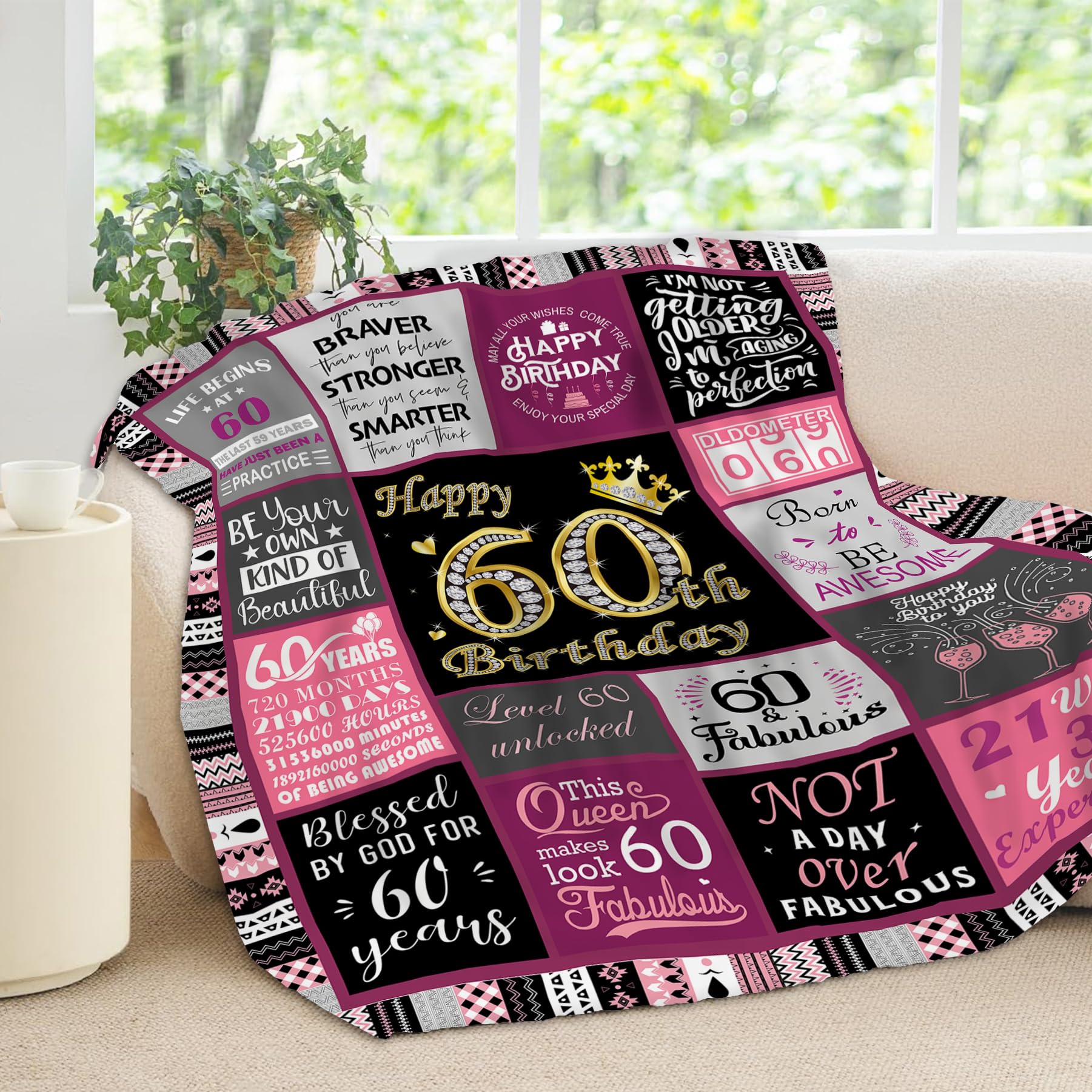 Shellspace 60th Birthday Gifts for Women, 1966 Happy Birthday Decorations for Women, 60 Year Old Unique Birthday Gift Ideas for Her Friend Mom Sister Grandma Wife, Soft Throw Blanket 60"X50"