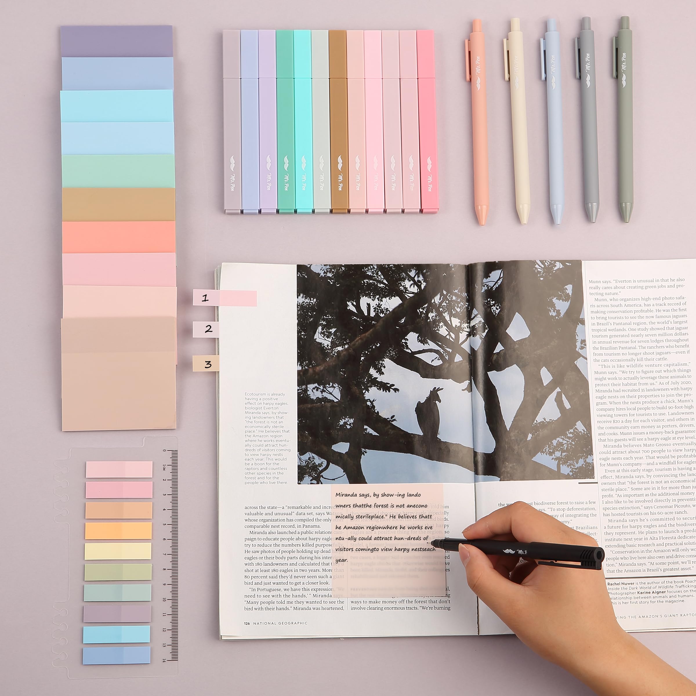 Mr. Pen- Aesthetic Book Annotation Kit, 38 pcs, Aesthetic Highlighters and Gel Pens, Transparent Sticky Notes, Transparent Sticky Tabs for Books, No Bleed Highlighters for Bible Pages No Bleed