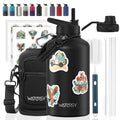 64oz Insulated Water Bottle (Cold for 48 Hrs),BPA Free&Leak Proof,Half Gallon Stainless Steel Water Flask,Water Jug with Straw Spout Lids for Gym,Hiking,Camping,Black