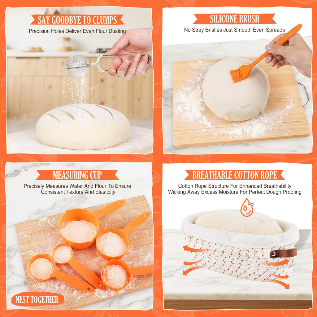 Sourdough Starter Kit, Sourdough Bread Baking Supplies, Sour Dough Starter Kits, Woven Banneton Bread Proofing Basket, Sourdough Kit Sour Dough Bread Making Tools Kit, Gifts for Women Mom Wife