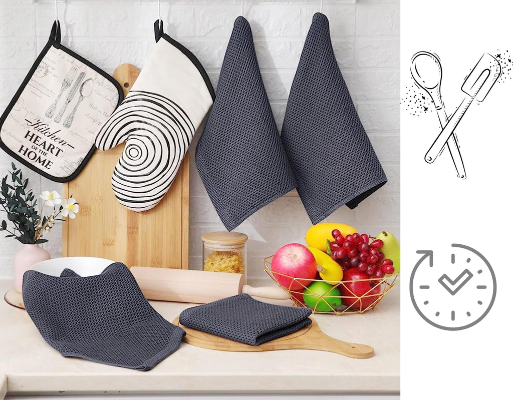 Sezy Kitchen Towels 100% Pure Cotton, Pack of 6, Highly Absorbent Super Soft Kitchen Towels, Waffle Weave Dish Cloths for Kitchen Washing Up, Quick Drying Durable Kitchen Cloth